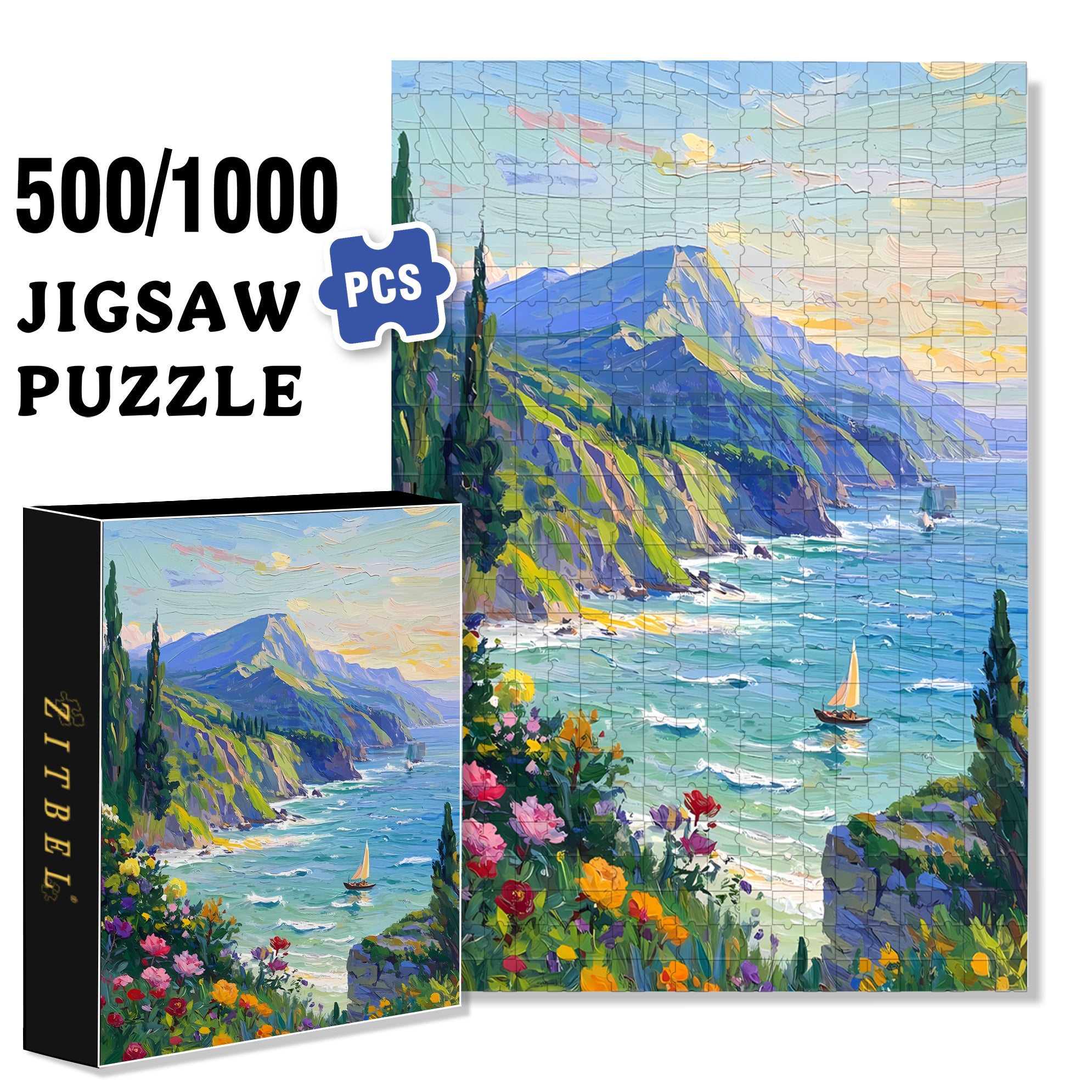 Distant Hill 500pcs/1000pcs Jigsaw Puzzle, Scratch-Resistant, Interactive Family Game & Brain-Boosting DIY Decor, Perfect for Halloween, Christmas & New Year Gifts, Family Puzzle Game