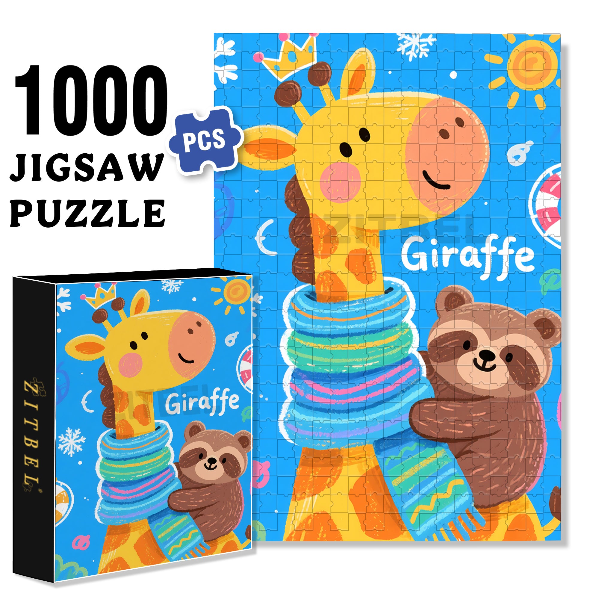 Giraffe and Raccoon 500pcs/1000pcs Jigsaw Puzzle, Scratch-Resistant, Interactive Family Game & Brain-Boosting DIY Decor, Perfect for Halloween, Christmas & New Year Gifts, Family Puzzle Game