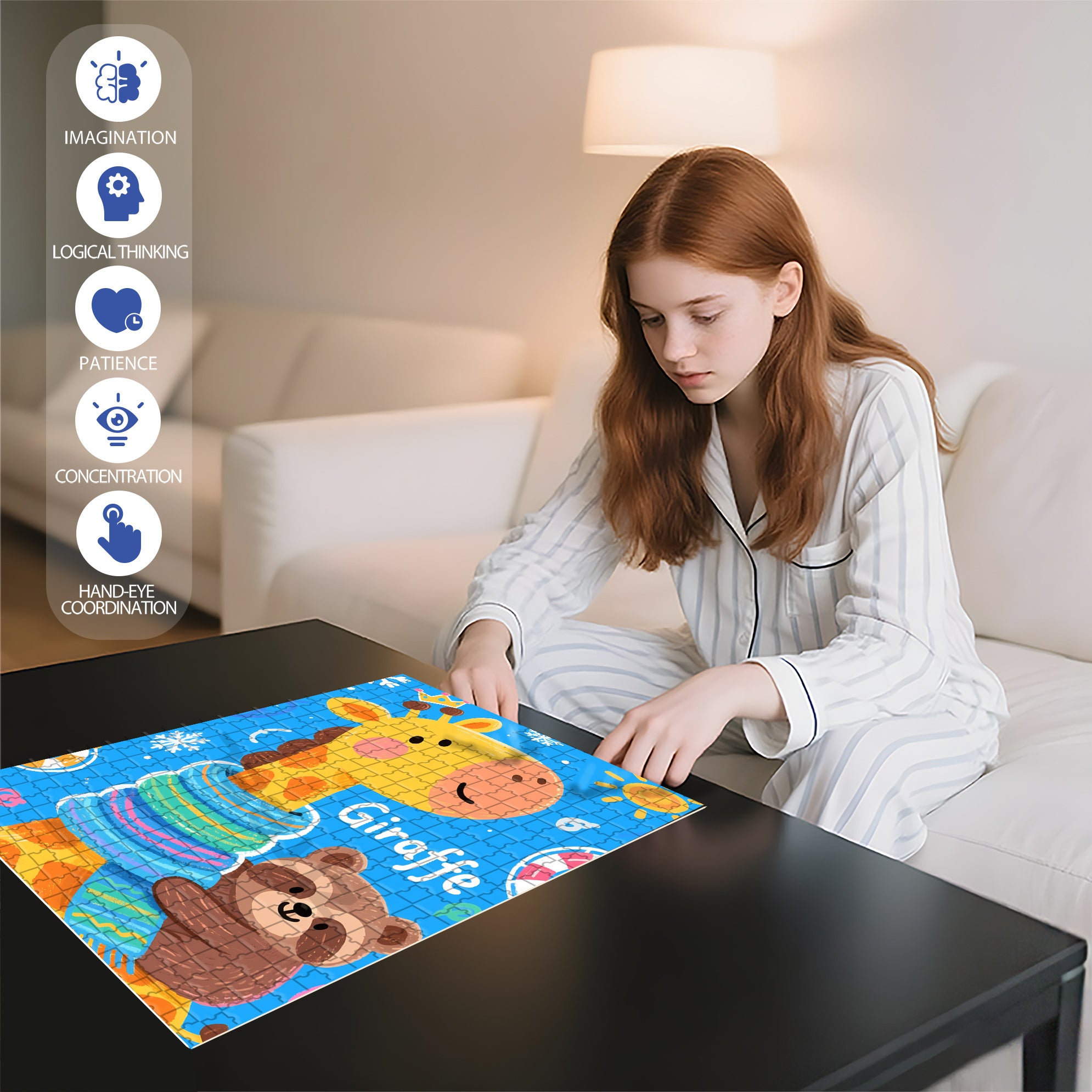 Giraffe and Raccoon 500pcs/1000pcs Jigsaw Puzzle, Scratch-Resistant, Interactive Family Game & Brain-Boosting DIY Decor, Perfect for Halloween, Christmas & New Year Gifts, Family Puzzle Game