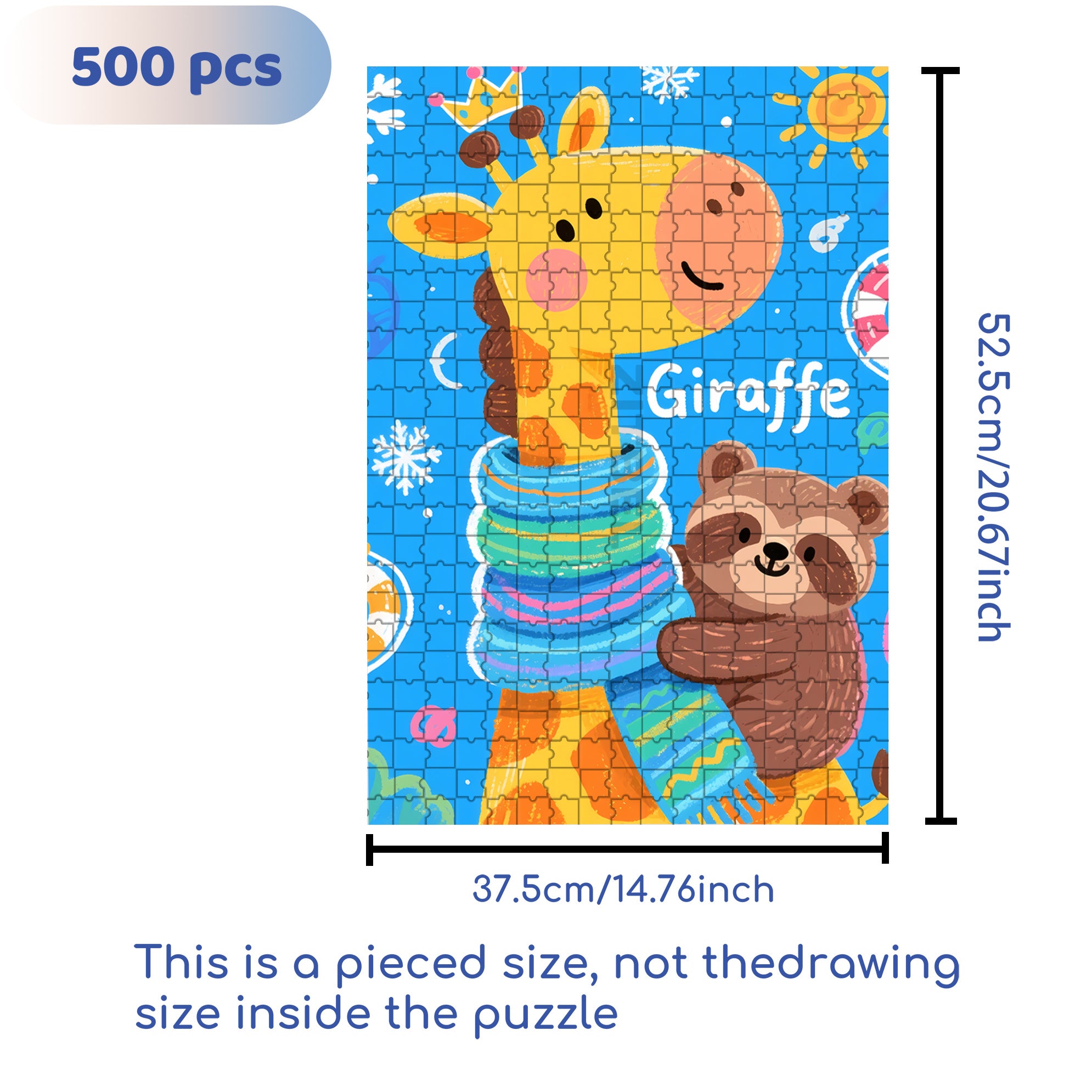 Giraffe and Raccoon 500pcs/1000pcs Jigsaw Puzzle, Scratch-Resistant, Interactive Family Game & Brain-Boosting DIY Decor, Perfect for Halloween, Christmas & New Year Gifts, Family Puzzle Game