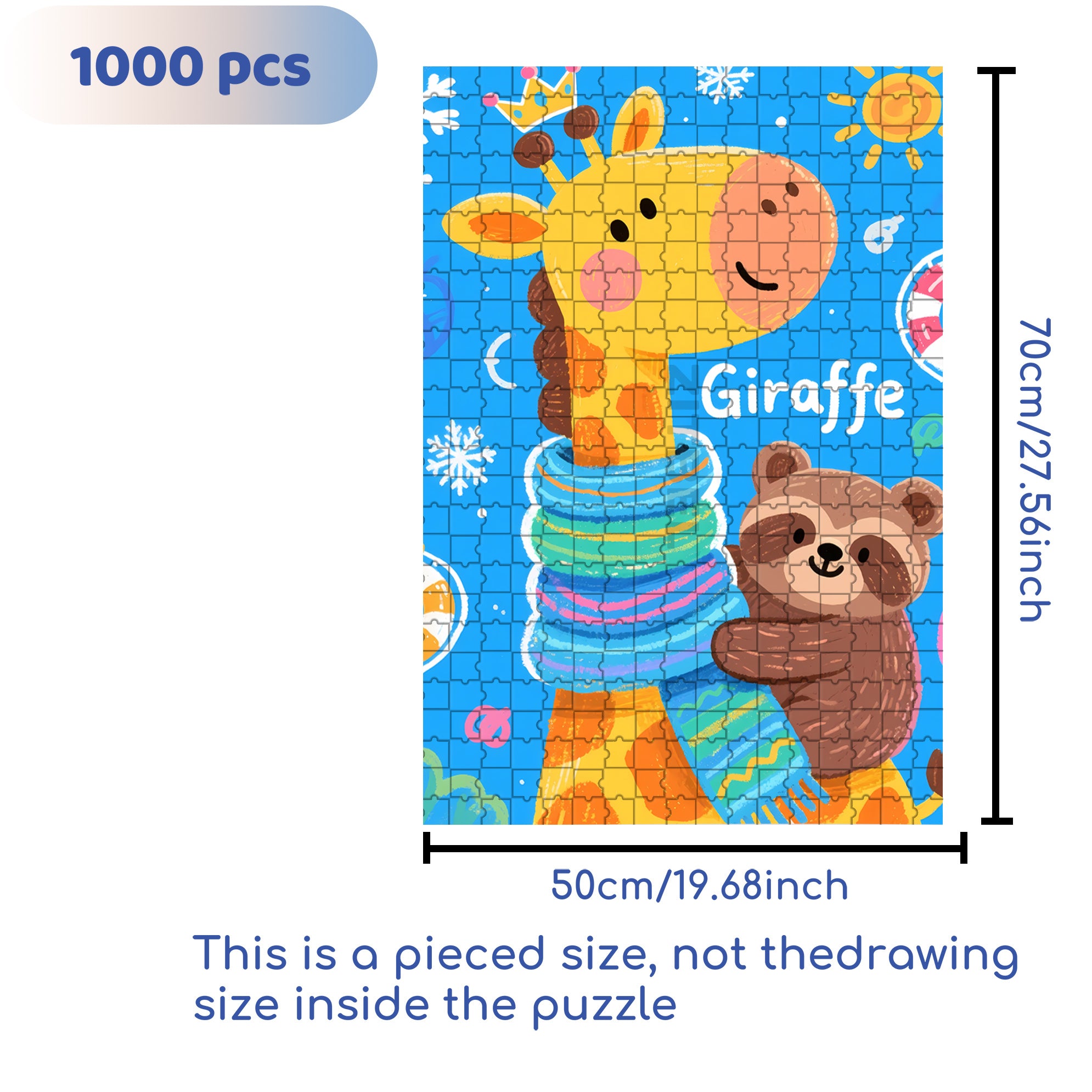 Giraffe and Raccoon 500pcs/1000pcs Jigsaw Puzzle, Scratch-Resistant, Interactive Family Game & Brain-Boosting DIY Decor, Perfect for Halloween, Christmas & New Year Gifts, Family Puzzle Game