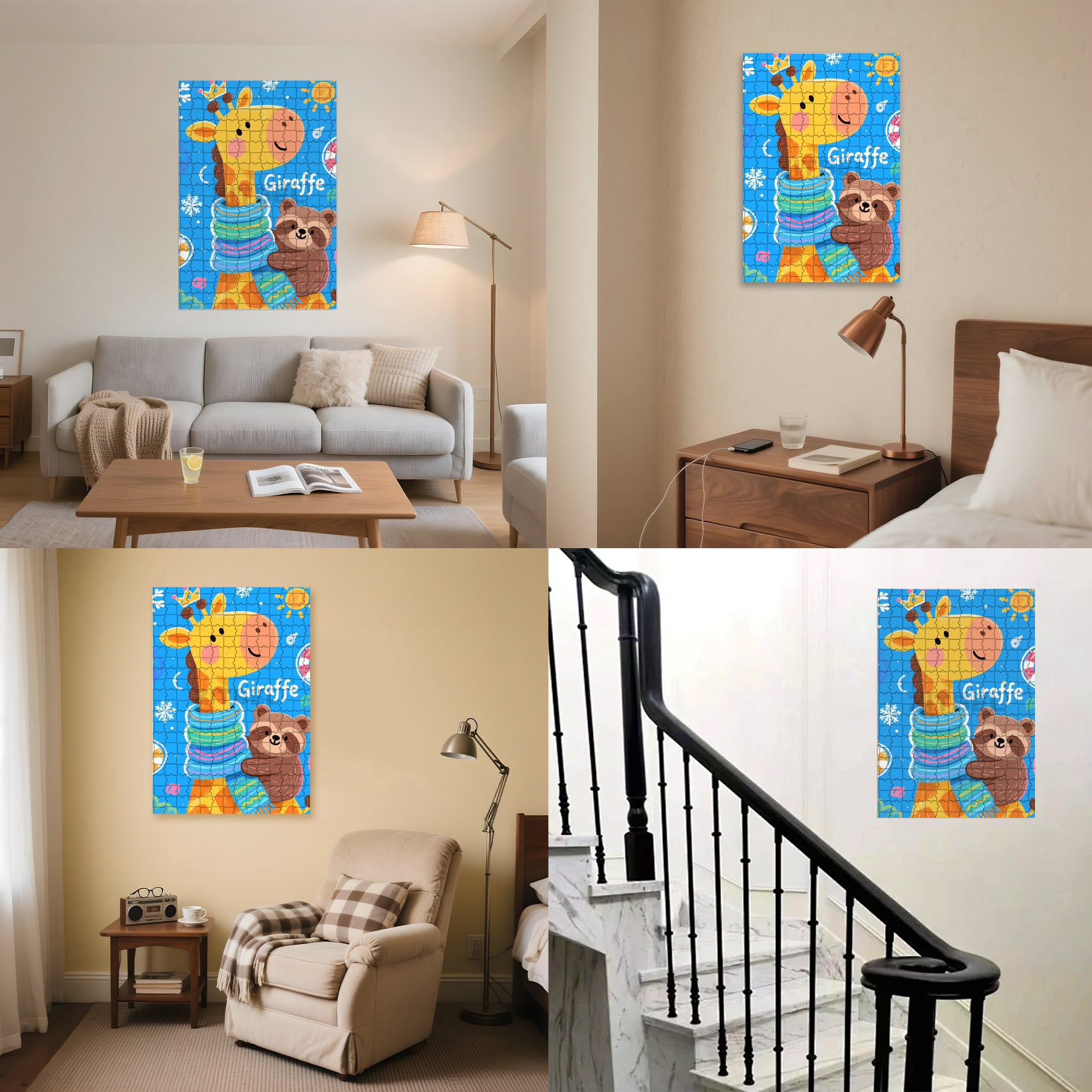 Giraffe and Raccoon 500pcs/1000pcs Jigsaw Puzzle, Scratch-Resistant, Interactive Family Game & Brain-Boosting DIY Decor, Perfect for Halloween, Christmas & New Year Gifts, Family Puzzle Game