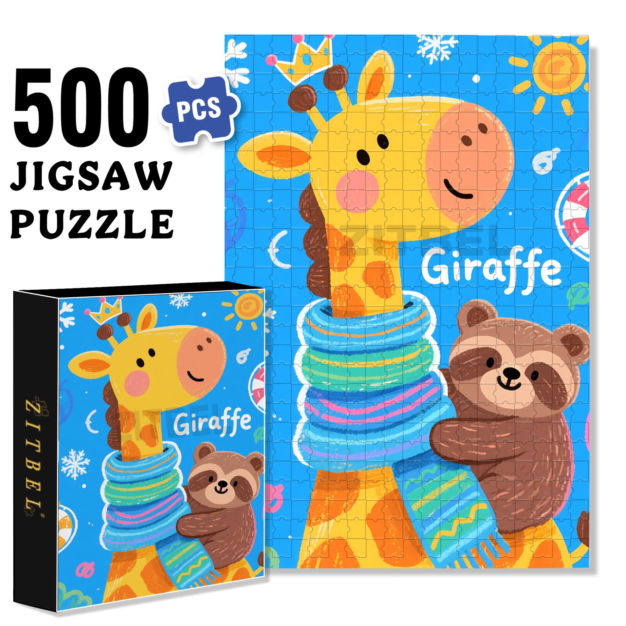 Giraffe and Raccoon 500pcs/1000pcs Jigsaw Puzzle, Scratch-Resistant, Interactive Family Game & Brain-Boosting DIY Decor, Perfect for Halloween, Christmas & New Year Gifts, Family Puzzle Game
