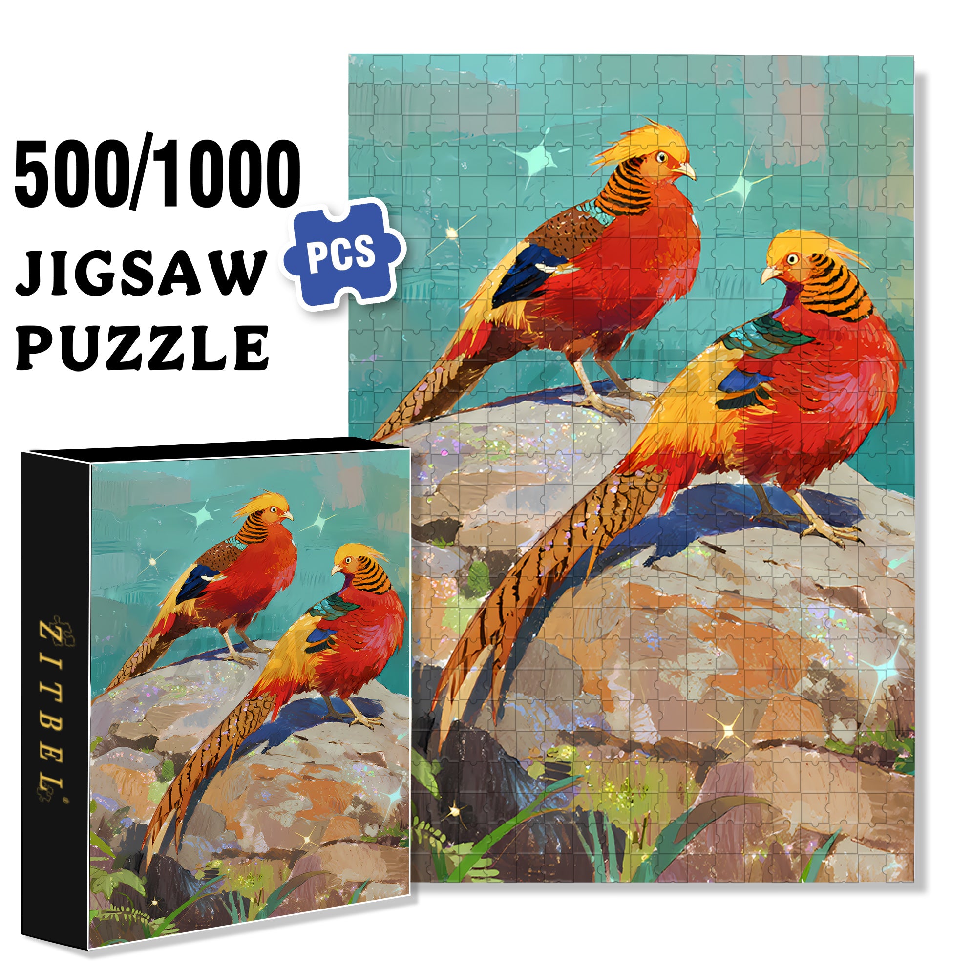 Golden Pheasant 500pcs/1000pcs Jigsaw Puzzle, Scratch-Resistant, Interactive Family Game & Brain-Boosting DIY Decor, Perfect for Halloween, Christmas & New Year Gifts, Family Puzzle Game