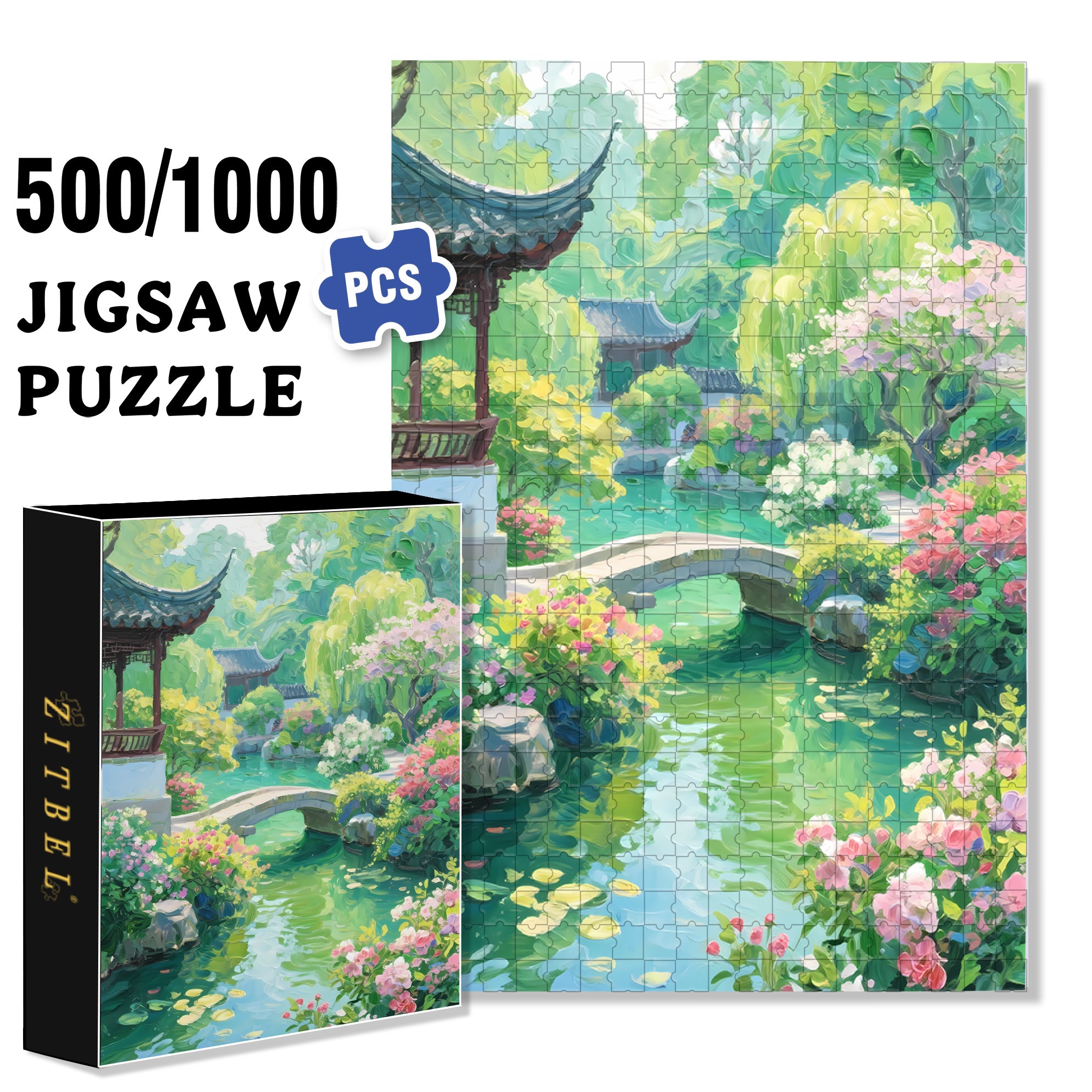 Green Mountains And Clear Waters 500pcs/1000pcs Jigsaw Puzzle, Scratch-Resistant, Interactive Family Game & Brain-Boosting DIY Decor, Perfect for Halloween, Christmas & New Year Gifts, Family Puzzle Game