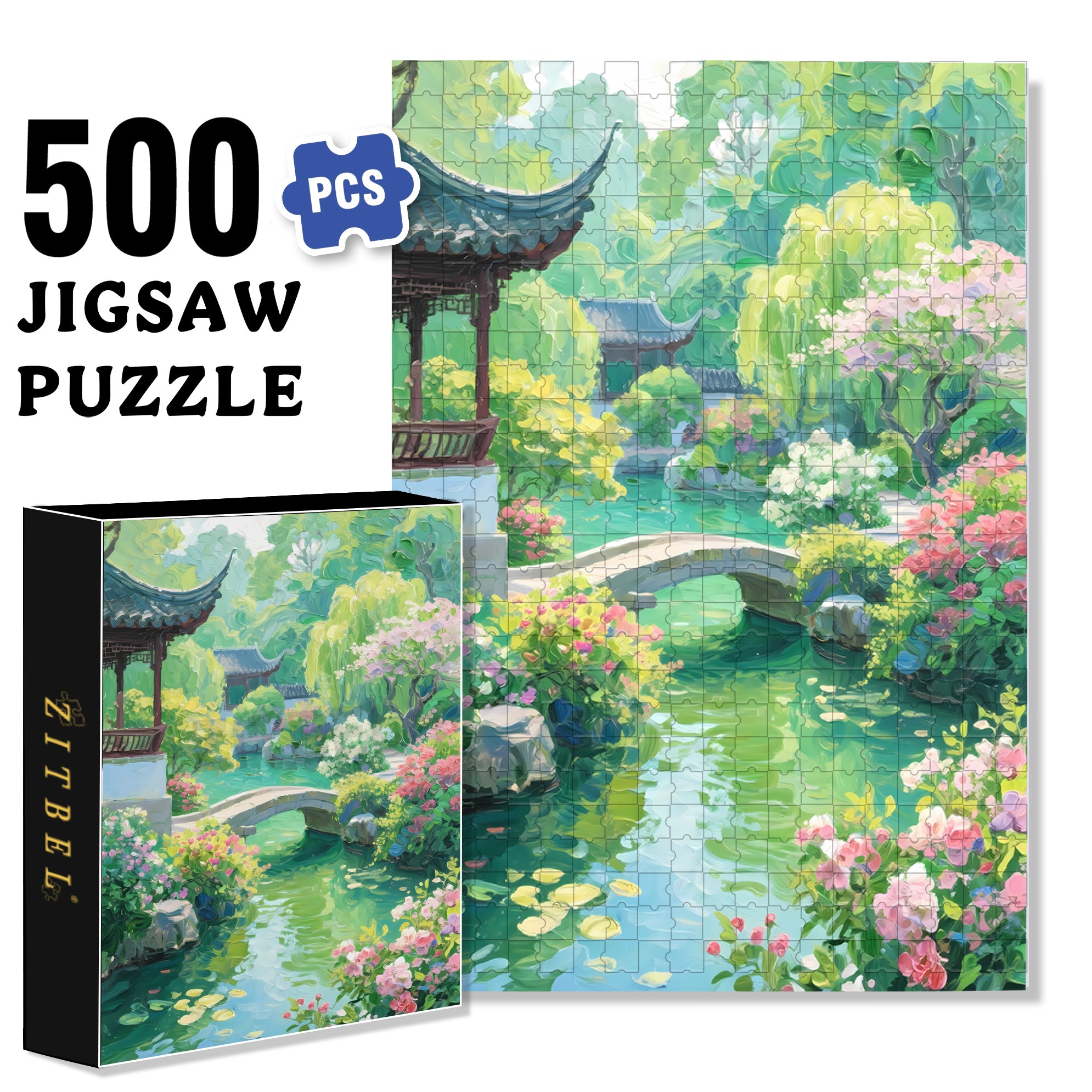 Green Mountains And Clear Waters 500pcs/1000pcs Jigsaw Puzzle, Scratch-Resistant, Interactive Family Game & Brain-Boosting DIY Decor, Perfect for Halloween, Christmas & New Year Gifts, Family Puzzle Game