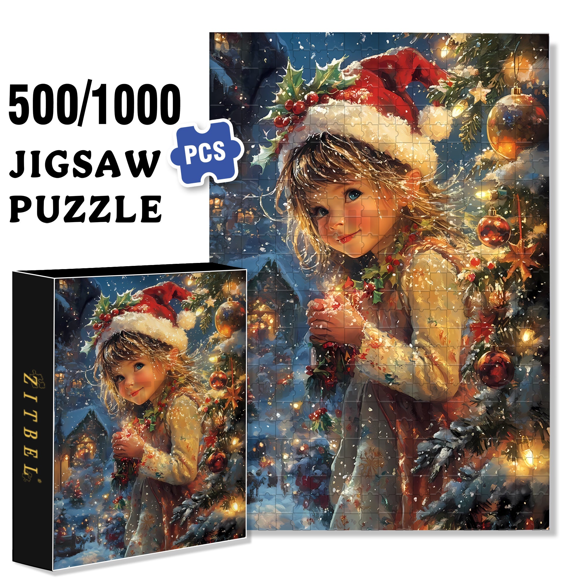 Little Girl's Christmas 500pcs/1000pcs Jigsaw Puzzle, Scratch-Resistant, Interactive Family Game & Brain-Boosting DIY Decor, Perfect for Halloween, Christmas & New Year Gifts, Family Puzzle Game