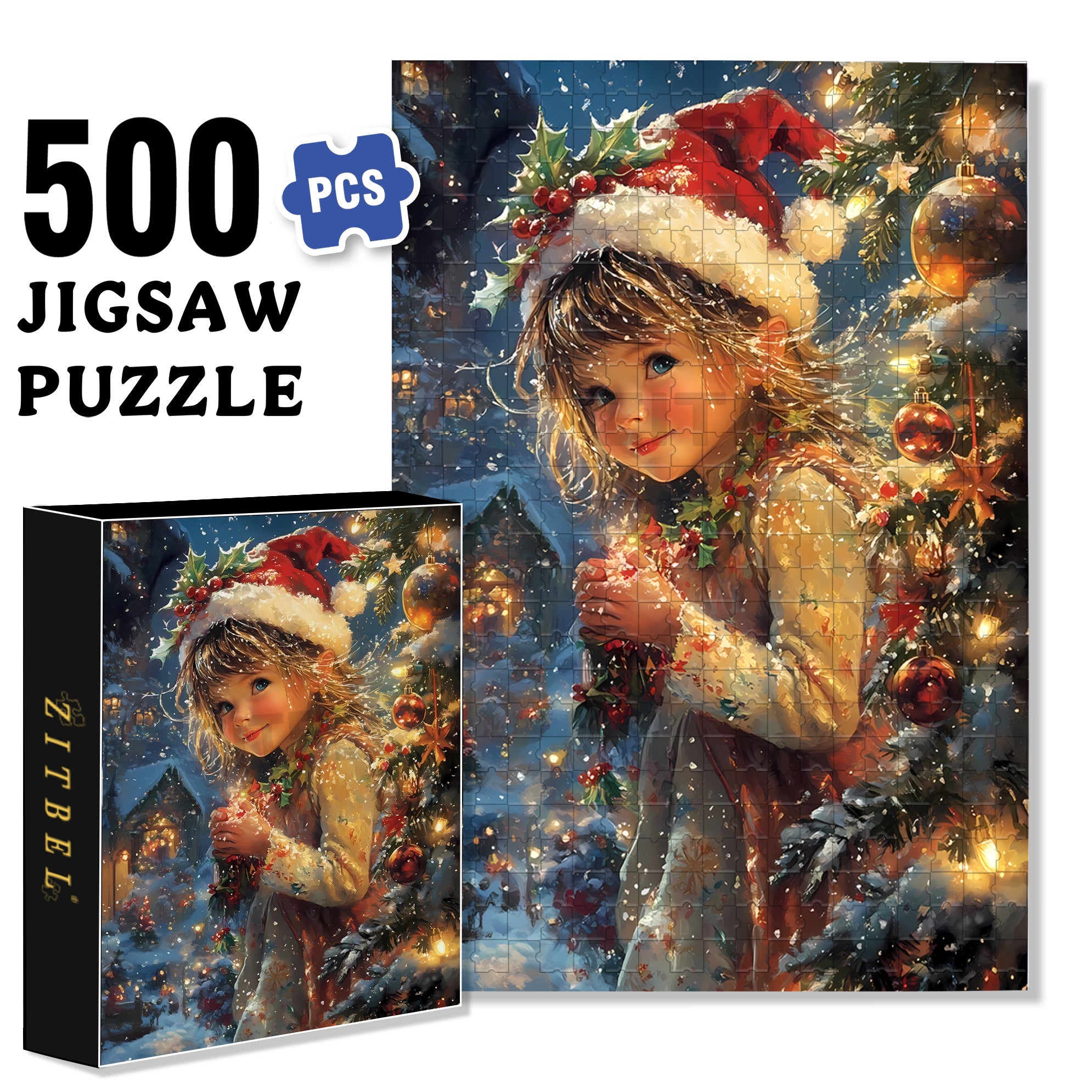Little Girl's Christmas 500pcs/1000pcs Jigsaw Puzzle, Scratch-Resistant, Interactive Family Game & Brain-Boosting DIY Decor, Perfect for Halloween, Christmas & New Year Gifts, Family Puzzle Game