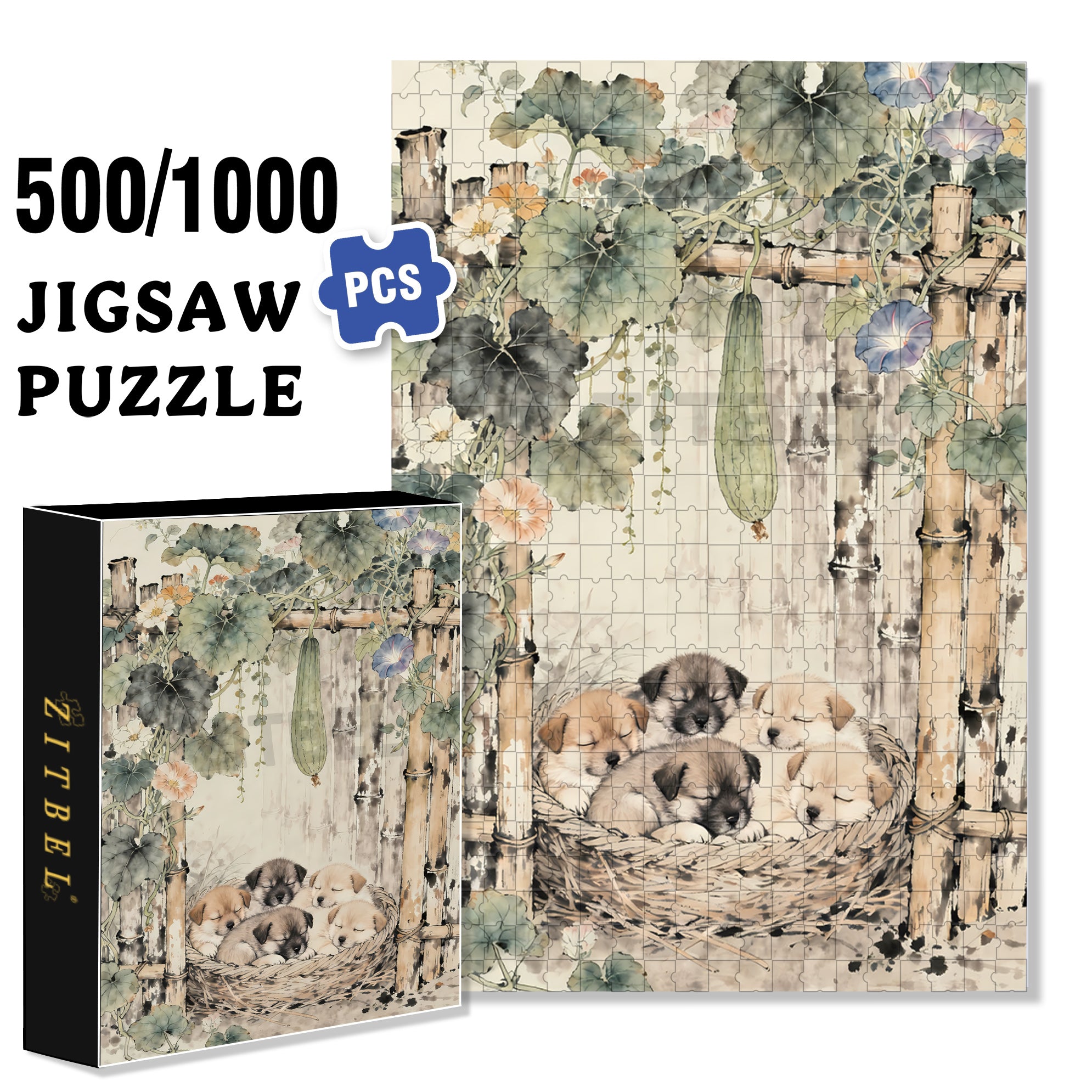 Little Puppy 500pcs/1000pcs Jigsaw Puzzle, Scratch-Resistant, Interactive Family Game & Brain-Boosting DIY Decor, Perfect for Halloween, Christmas & New Year Gifts, Family Puzzle Game