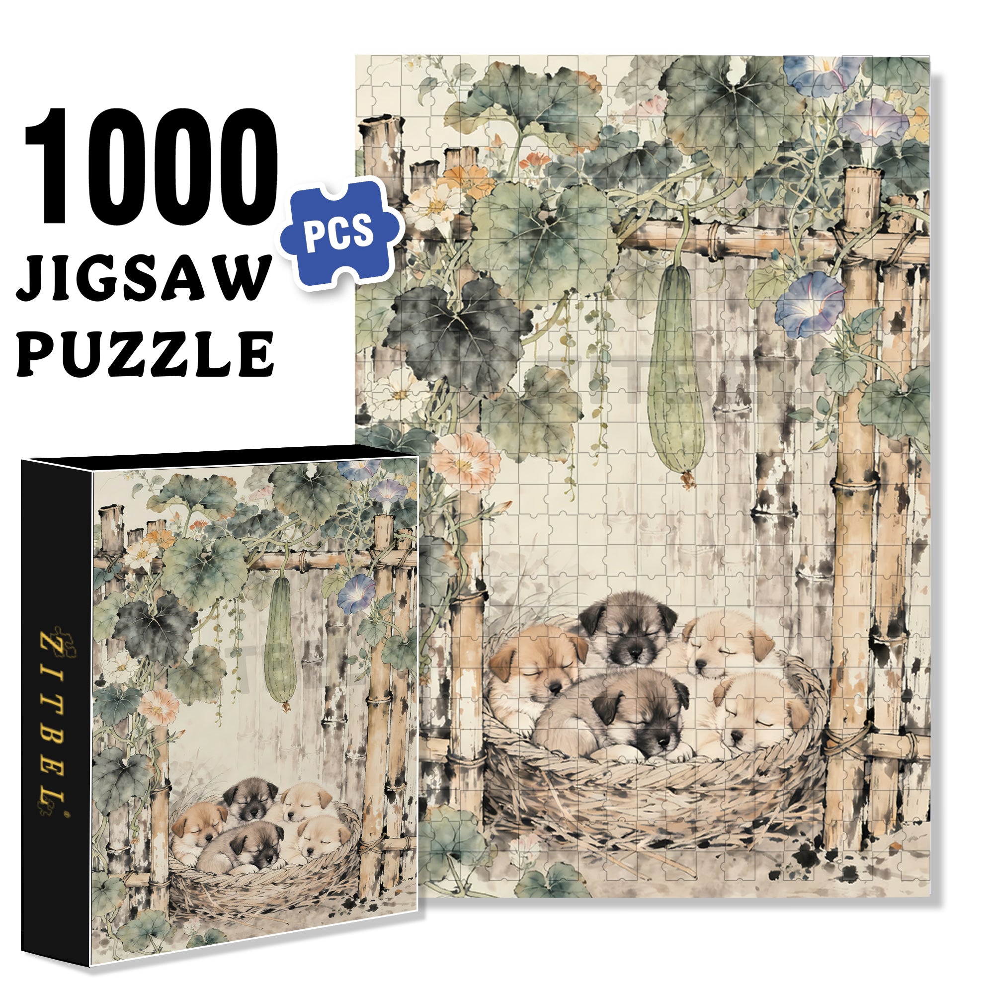 Little Puppy 500pcs/1000pcs Jigsaw Puzzle, Scratch-Resistant, Interactive Family Game & Brain-Boosting DIY Decor, Perfect for Halloween, Christmas & New Year Gifts, Family Puzzle Game