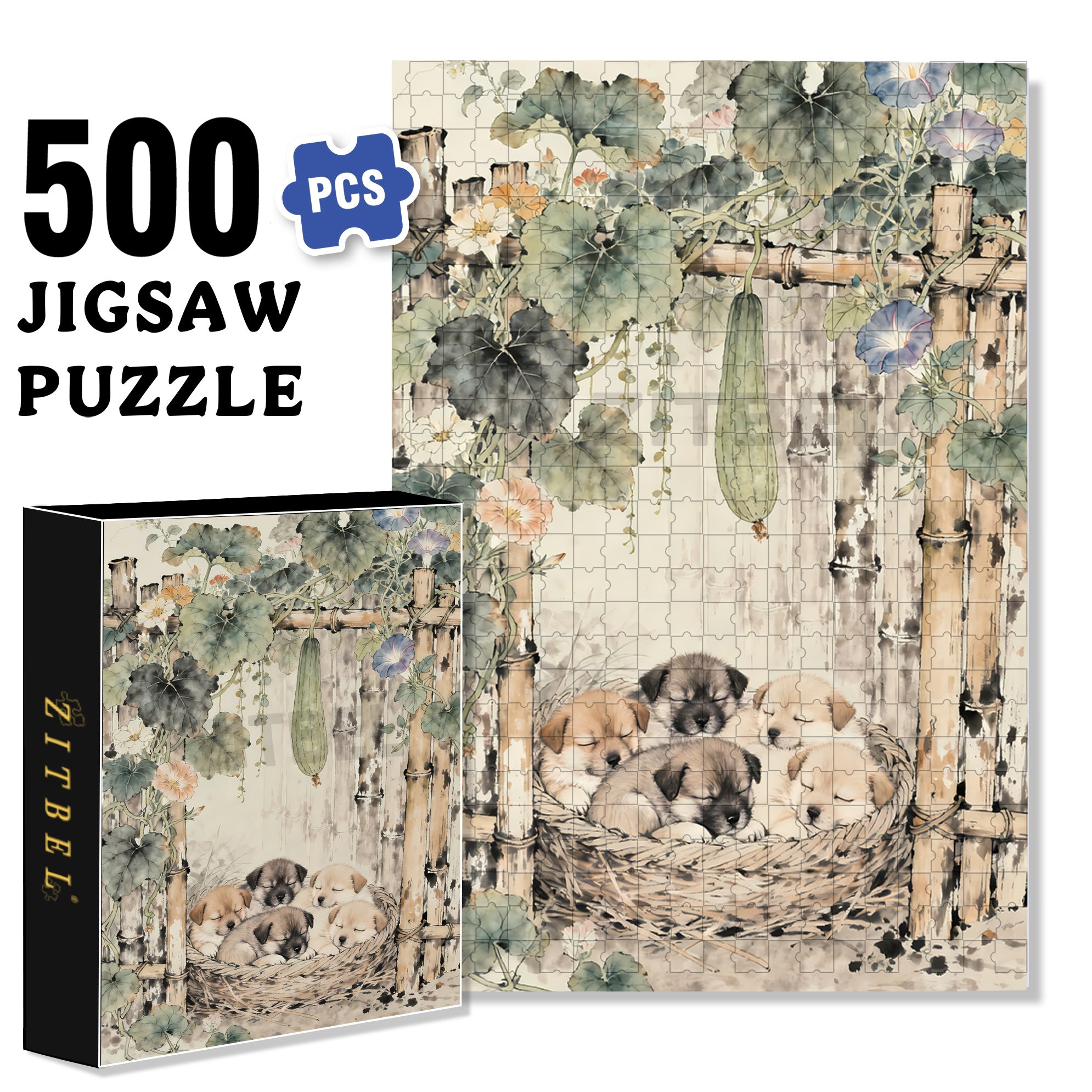 Little Puppy 500pcs/1000pcs Jigsaw Puzzle, Scratch-Resistant, Interactive Family Game & Brain-Boosting DIY Decor, Perfect for Halloween, Christmas & New Year Gifts, Family Puzzle Game