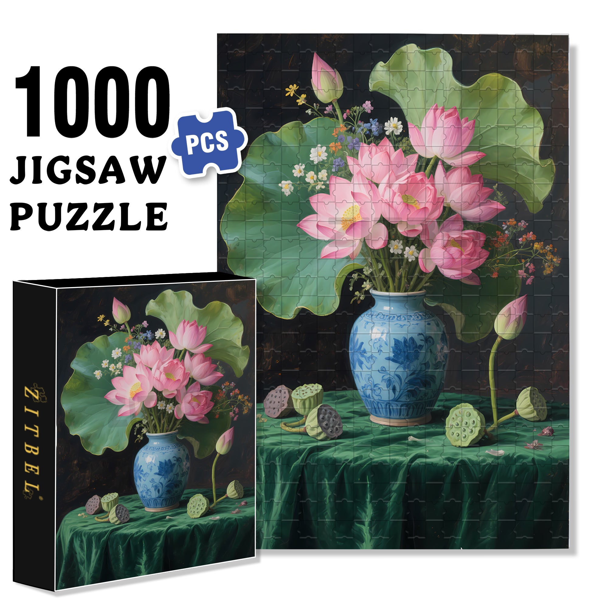 Lotus 500pcs/1000pcs Jigsaw Puzzle, Scratch-Resistant, Interactive Family Game & Brain-Boosting DIY Decor, Perfect for Halloween, Christmas & New Year Gifts, Family Puzzle Game