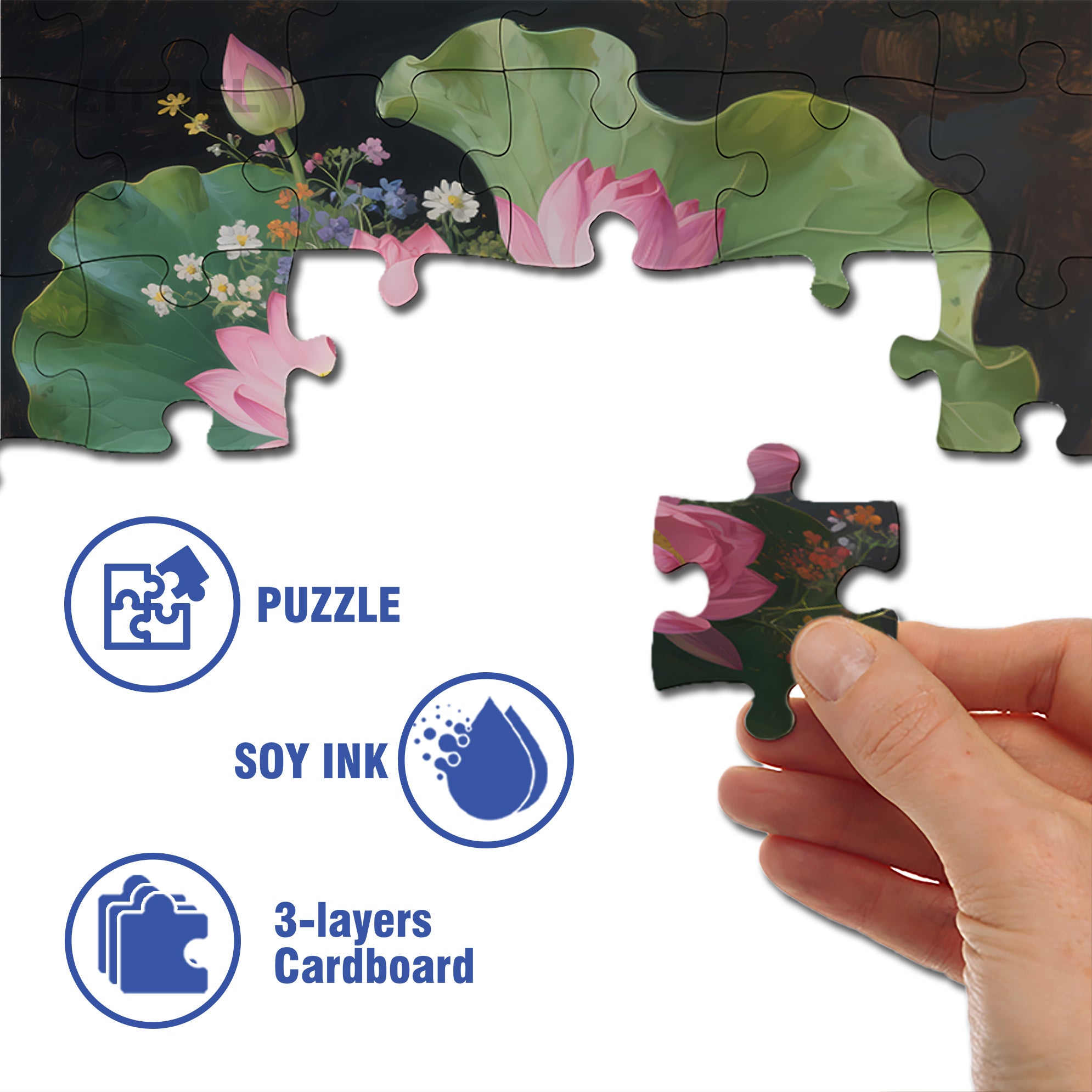 Lotus 500pcs/1000pcs Jigsaw Puzzle, Scratch-Resistant, Interactive Family Game & Brain-Boosting DIY Decor, Perfect for Halloween, Christmas & New Year Gifts, Family Puzzle Game