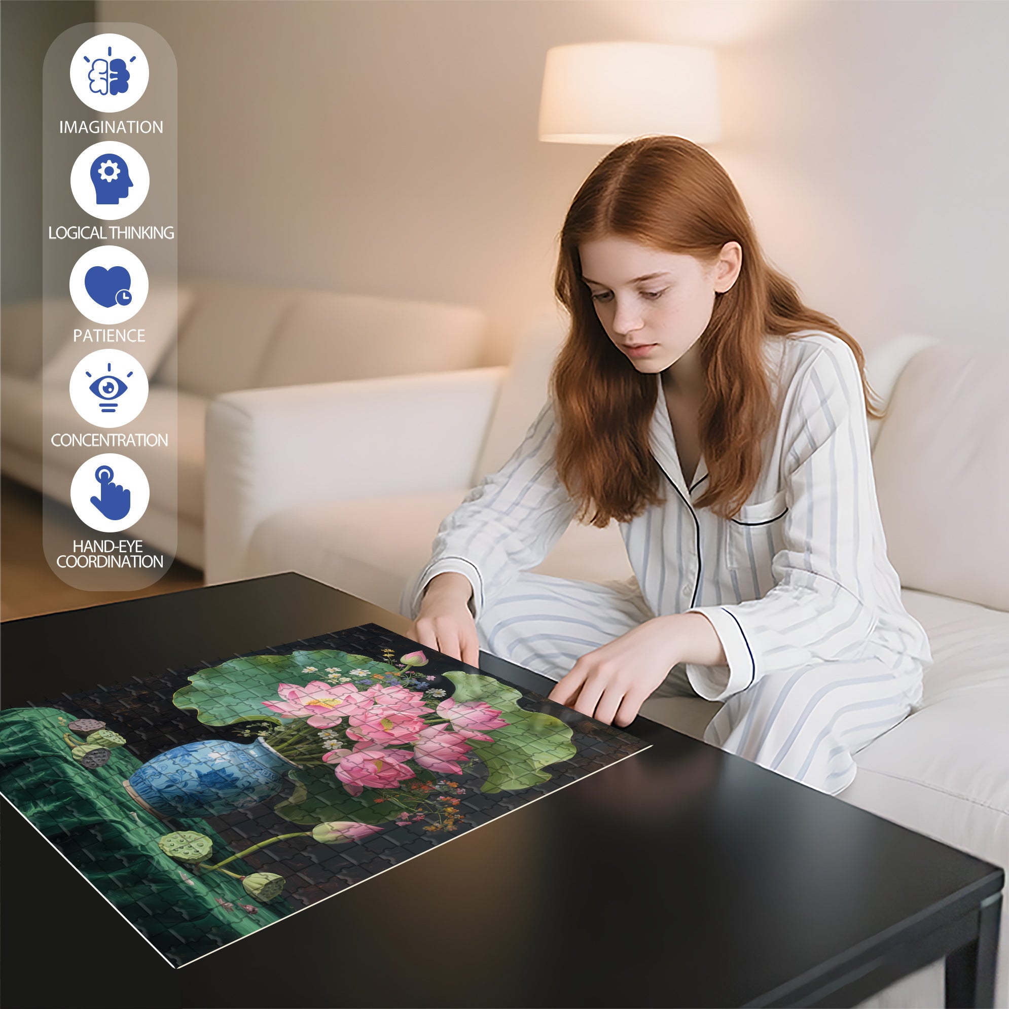 Lotus 500pcs/1000pcs Jigsaw Puzzle, Scratch-Resistant, Interactive Family Game & Brain-Boosting DIY Decor, Perfect for Halloween, Christmas & New Year Gifts, Family Puzzle Game