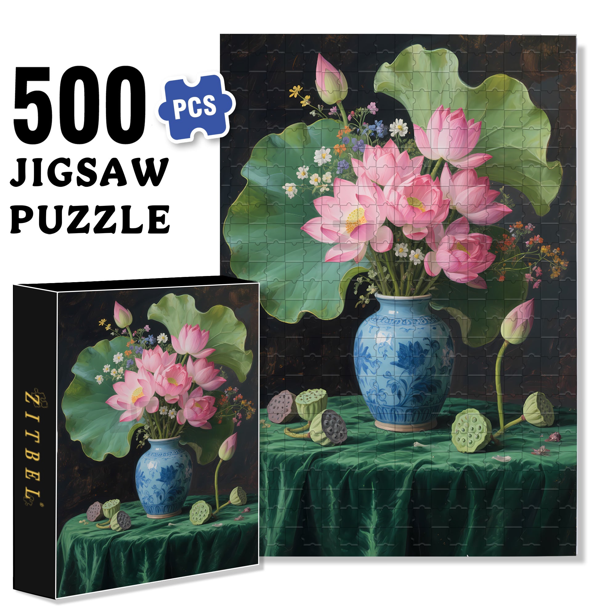 Lotus 500pcs/1000pcs Jigsaw Puzzle, Scratch-Resistant, Interactive Family Game & Brain-Boosting DIY Decor, Perfect for Halloween, Christmas & New Year Gifts, Family Puzzle Game