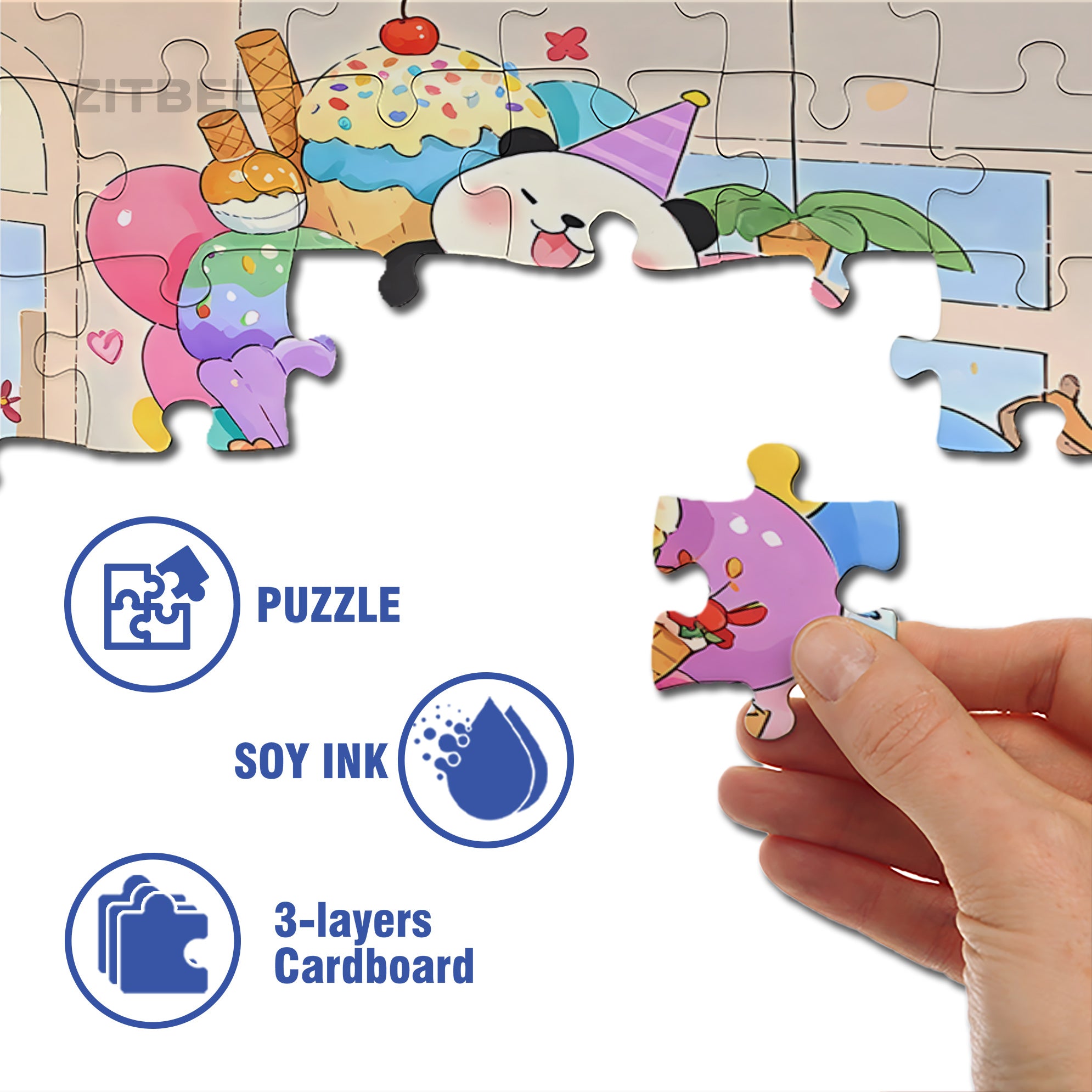 Panda Ice Cream 500pcs/1000pcs Jigsaw Puzzle, Scratch-Resistant, Interactive Family Game & Brain-Boosting DIY Decor, Perfect for Halloween, Christmas & New Year Gifts, Family Puzzle Game