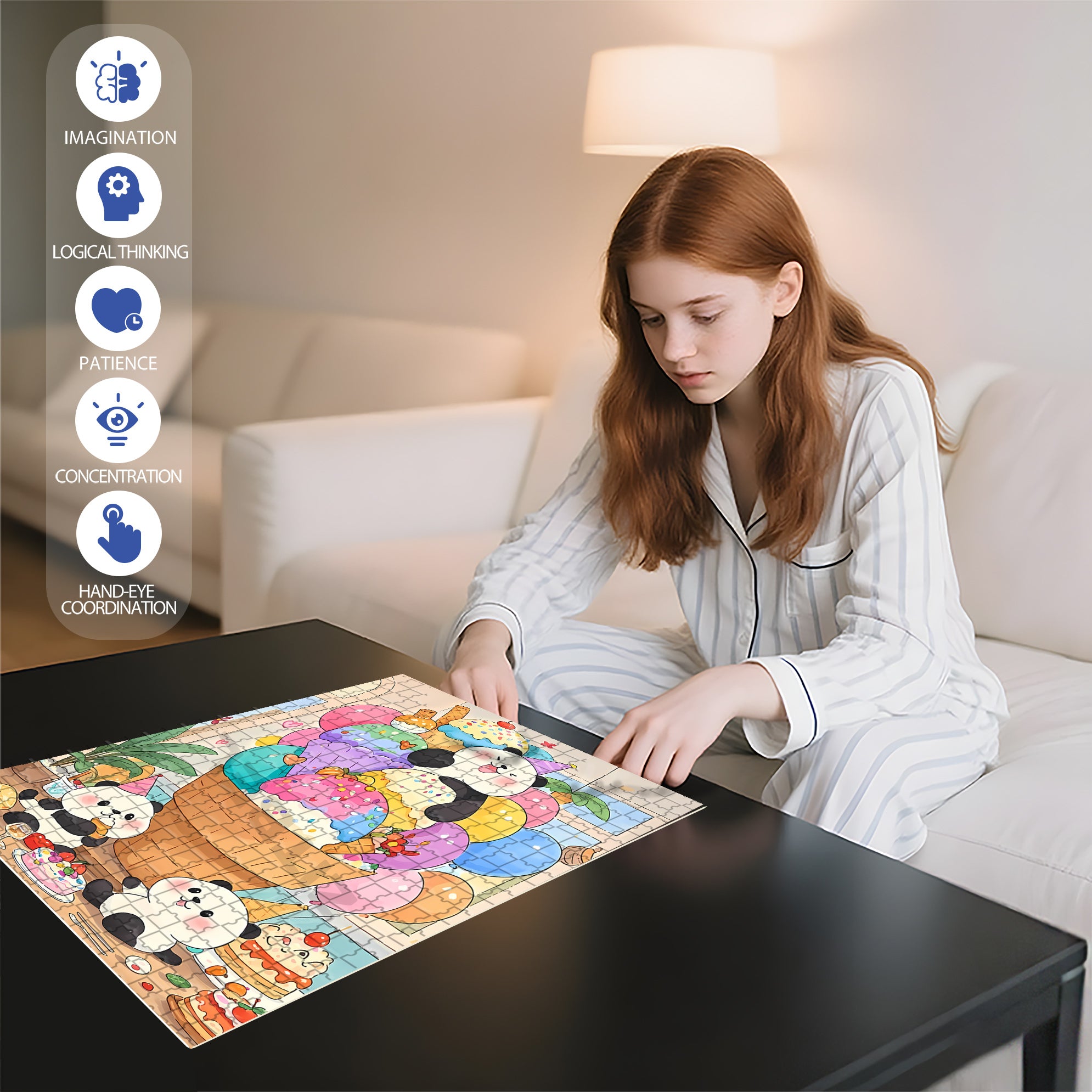 Panda Ice Cream 500pcs/1000pcs Jigsaw Puzzle, Scratch-Resistant, Interactive Family Game & Brain-Boosting DIY Decor, Perfect for Halloween, Christmas & New Year Gifts, Family Puzzle Game