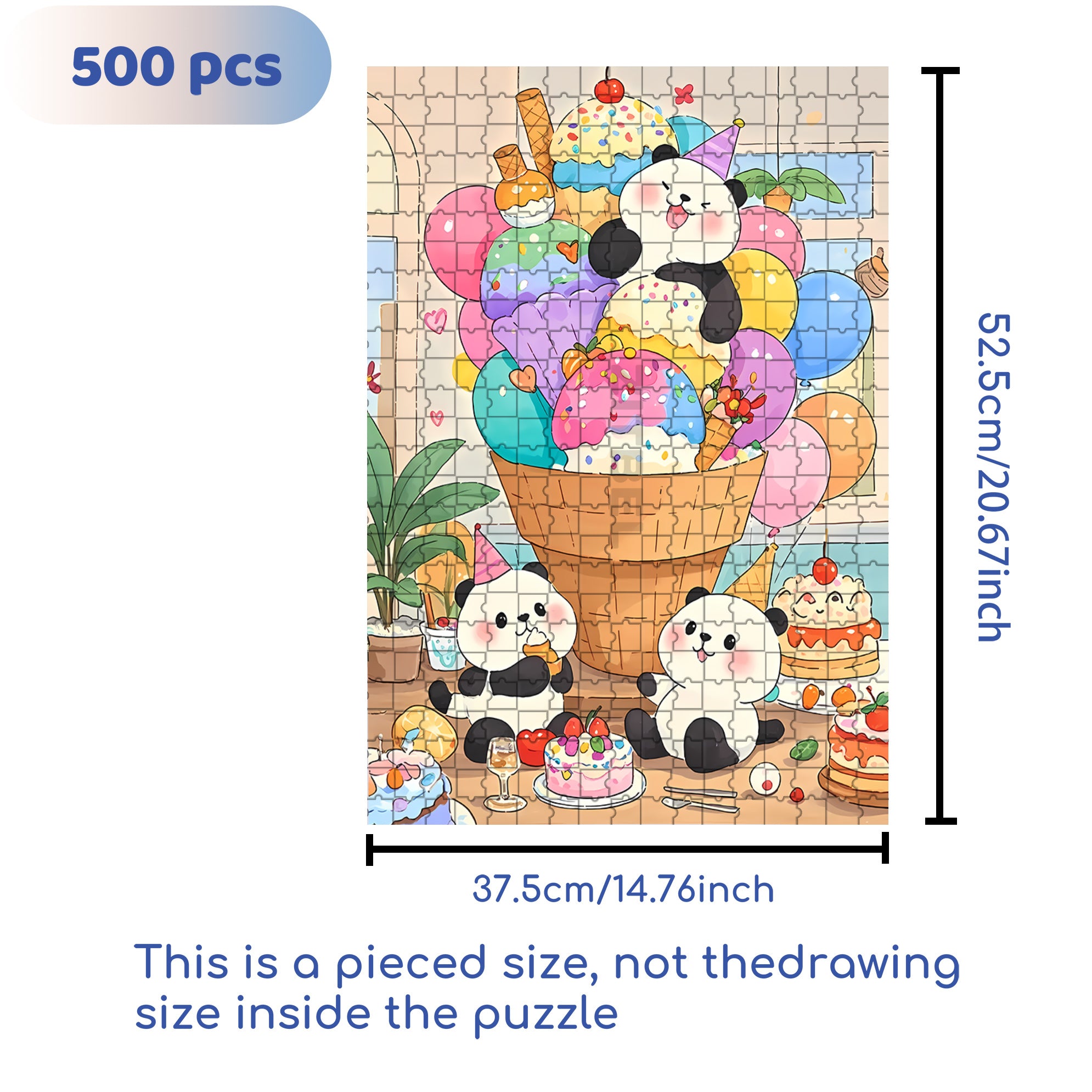 Panda Ice Cream 500pcs/1000pcs Jigsaw Puzzle, Scratch-Resistant, Interactive Family Game & Brain-Boosting DIY Decor, Perfect for Halloween, Christmas & New Year Gifts, Family Puzzle Game