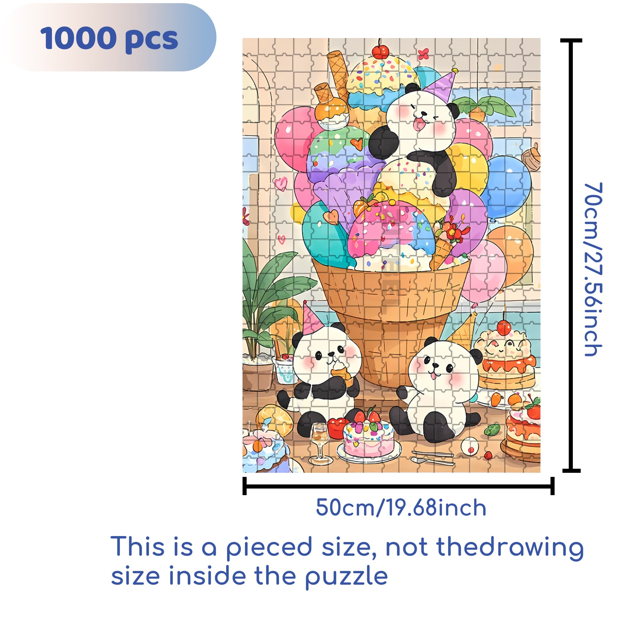 Panda Ice Cream 500pcs/1000pcs Jigsaw Puzzle, Scratch-Resistant, Interactive Family Game & Brain-Boosting DIY Decor, Perfect for Halloween, Christmas & New Year Gifts, Family Puzzle Game