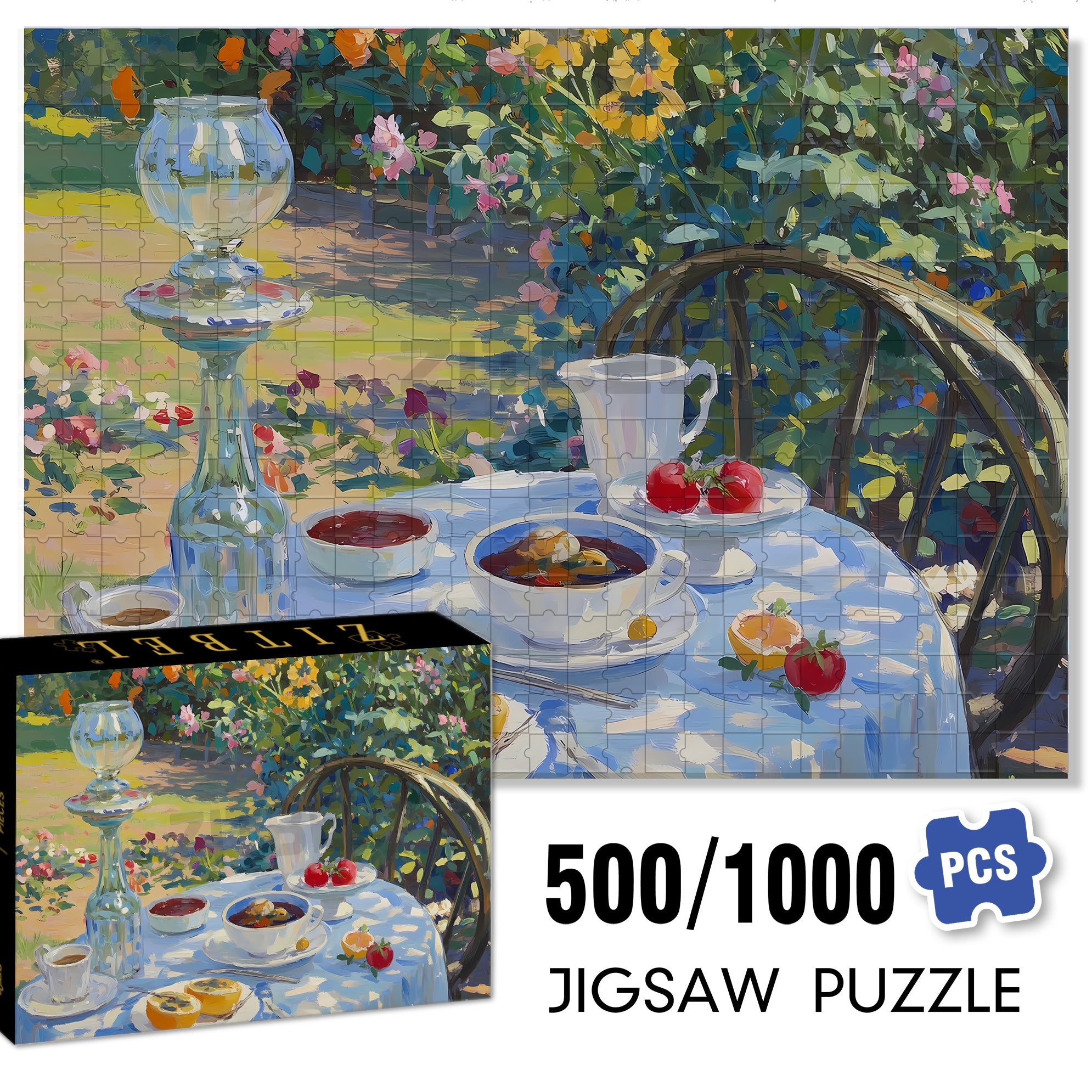Pastoral Afternoon Tea 500pcs/1000pcs Jigsaw Puzzle, Scratch-Resistant, Interactive Family Game & Brain-Boosting DIY Decor, Perfect for Halloween, Christmas & New Year Gifts, Family Puzzle Game