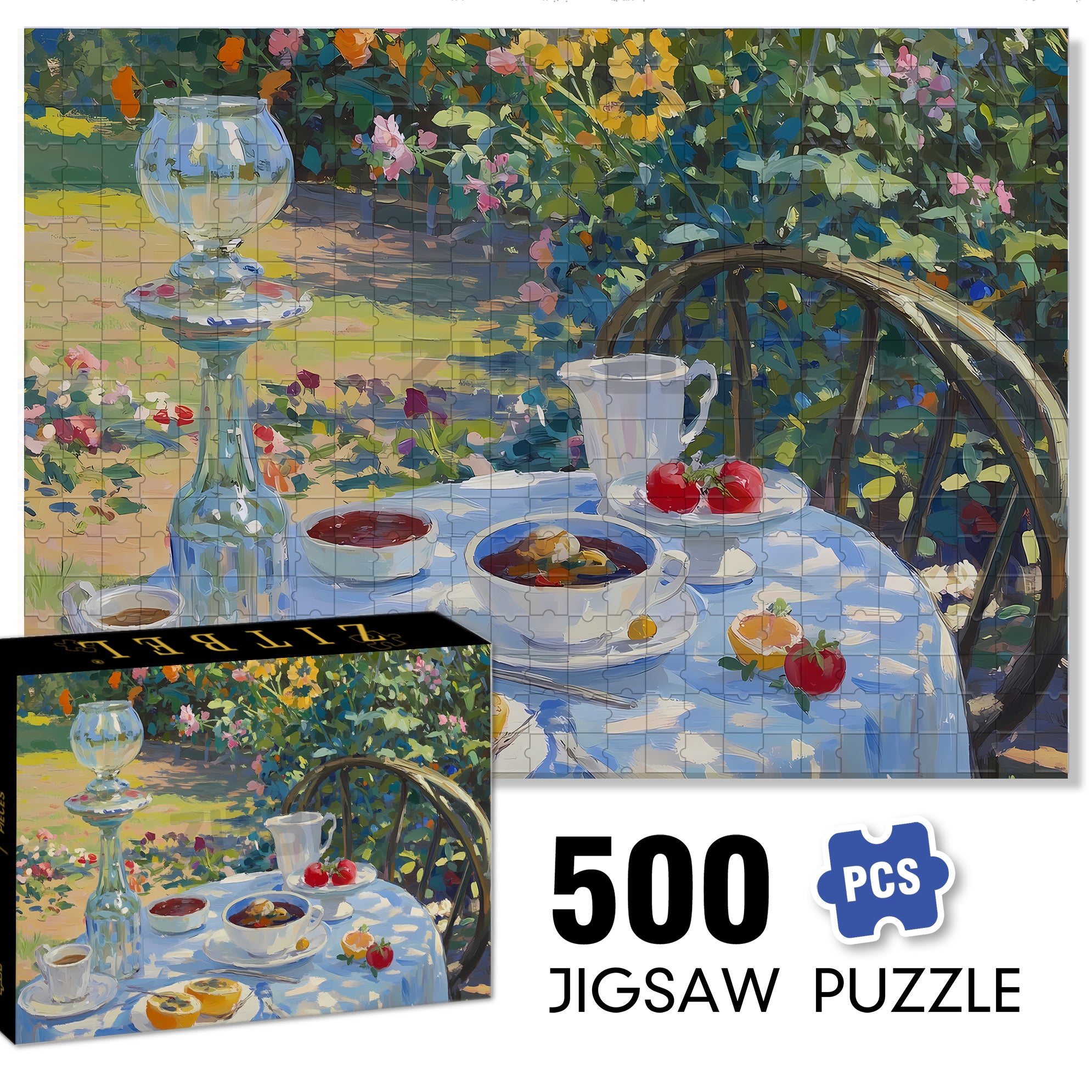 Pastoral Afternoon Tea 500pcs/1000pcs Jigsaw Puzzle, Scratch-Resistant, Interactive Family Game & Brain-Boosting DIY Decor, Perfect for Halloween, Christmas & New Year Gifts, Family Puzzle Game
