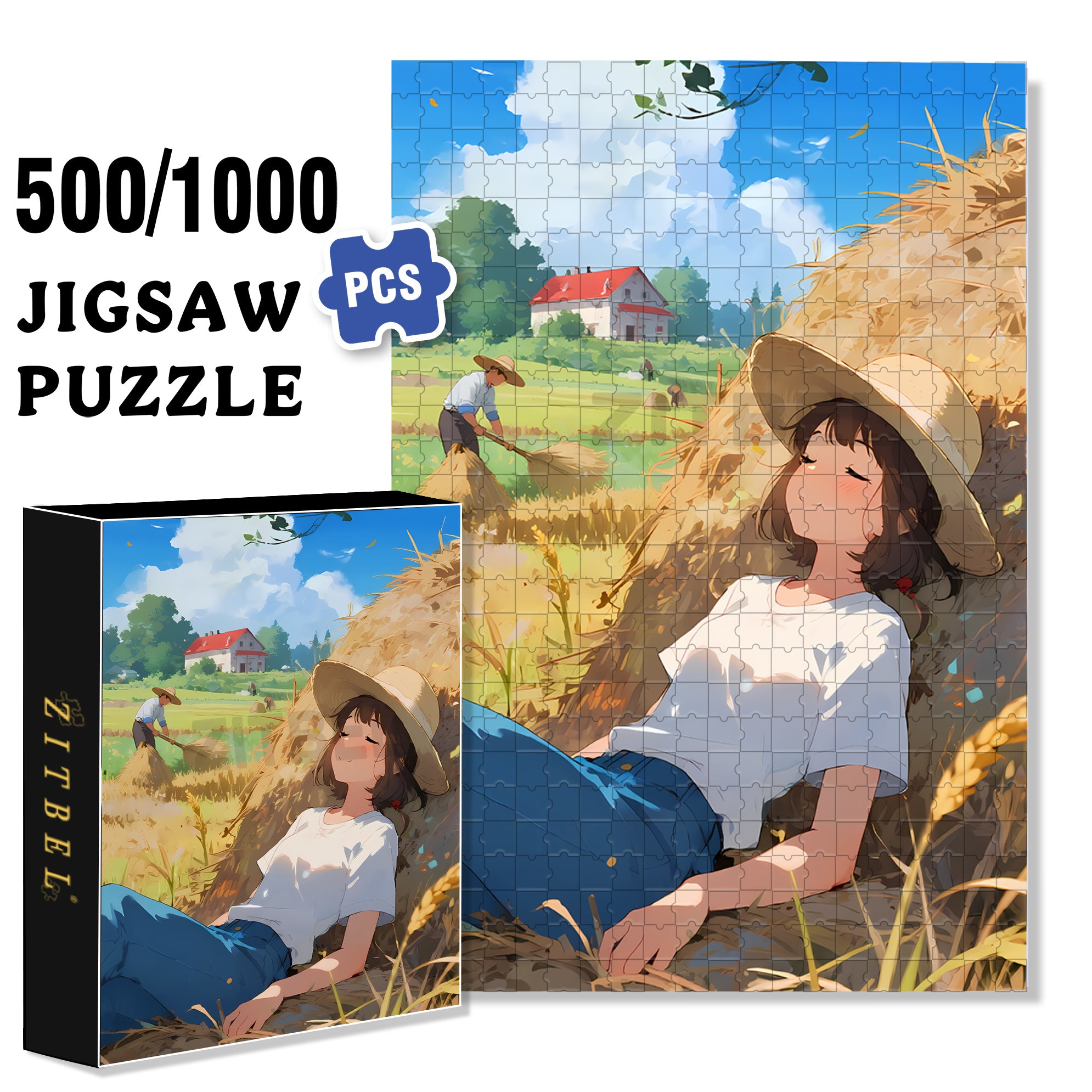 Pile Of Straw 500pcs/1000pcs Jigsaw Puzzle, Scratch-Resistant, Interactive Family Game & Brain-Boosting DIY Decor, Perfect for Halloween, Christmas & New Year Gifts, Family Puzzle Game