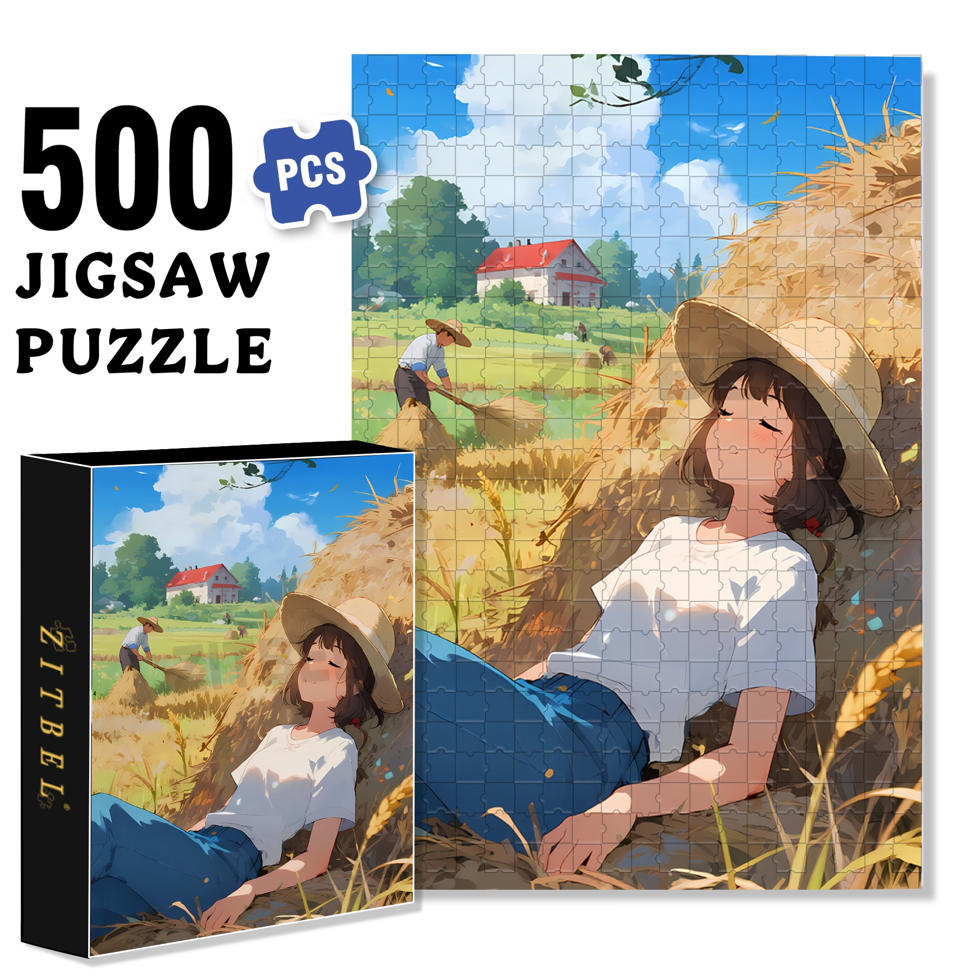 Pile Of Straw 500pcs/1000pcs Jigsaw Puzzle, Scratch-Resistant, Interactive Family Game & Brain-Boosting DIY Decor, Perfect for Halloween, Christmas & New Year Gifts, Family Puzzle Game