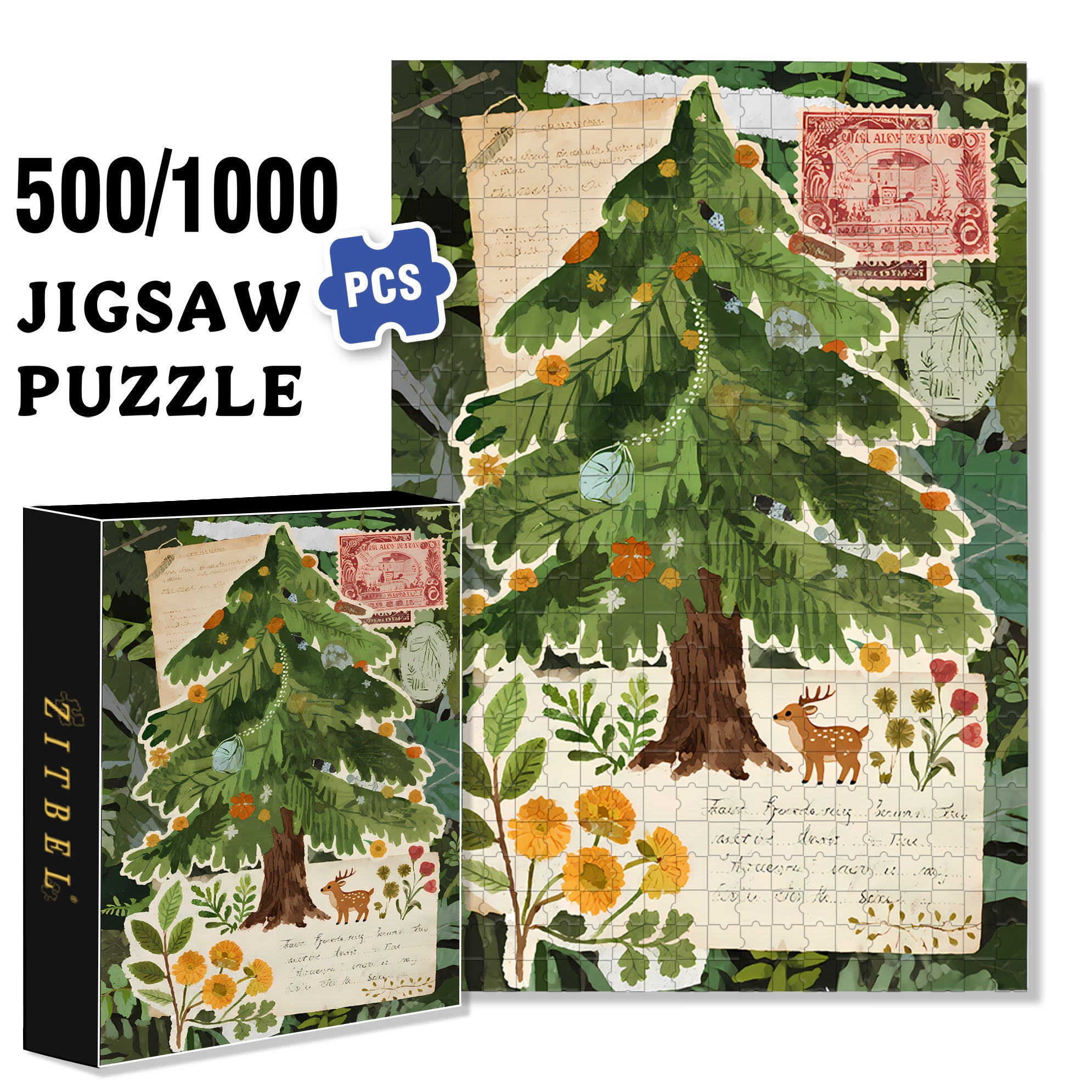 Postcard 500pcs/1000pcs Jigsaw Puzzle, Scratch-Resistant, Interactive Family Game & Brain-Boosting DIY Decor, Perfect for Halloween, Christmas & New Year Gifts, Family Puzzle Game