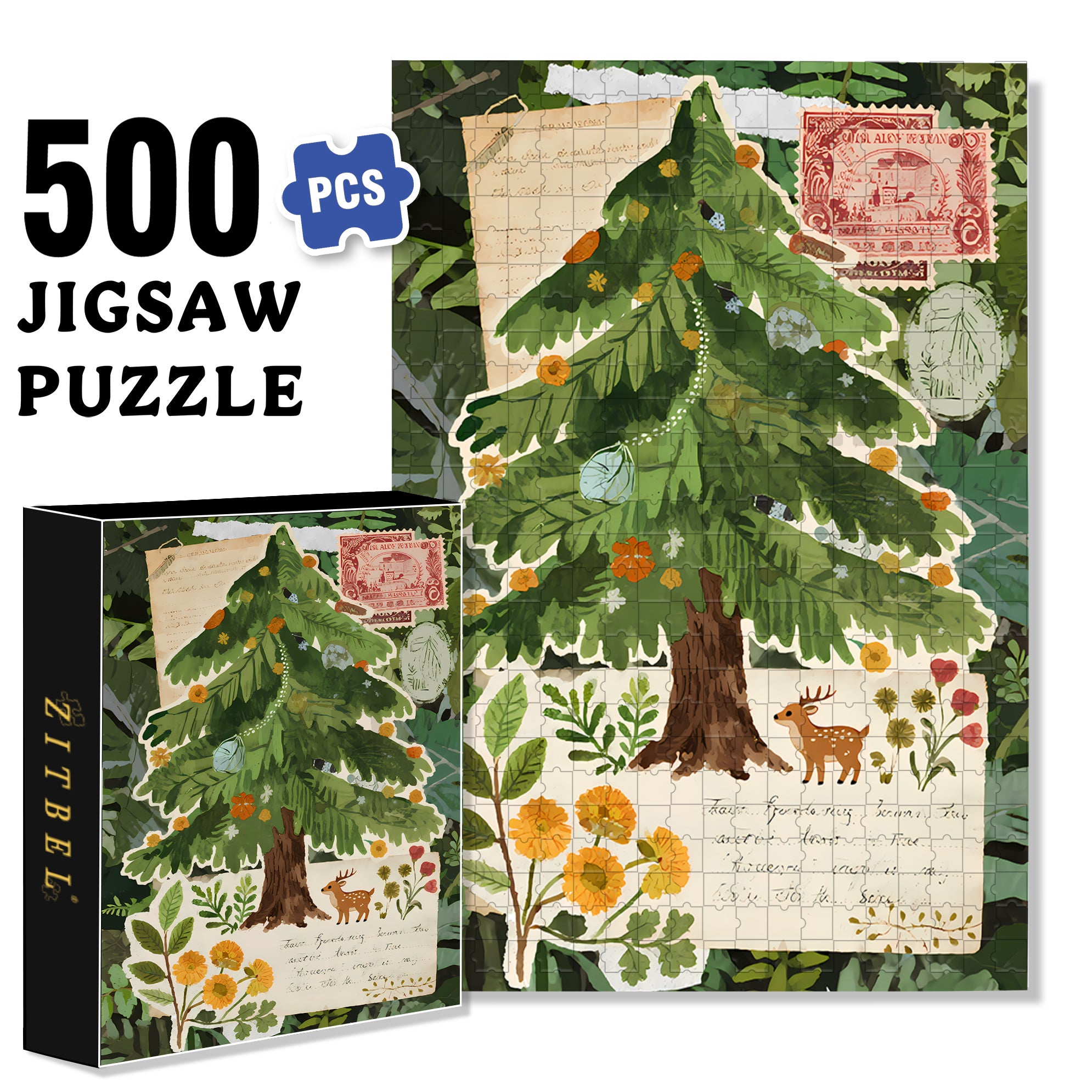 Postcard 500pcs/1000pcs Jigsaw Puzzle, Scratch-Resistant, Interactive Family Game & Brain-Boosting DIY Decor, Perfect for Halloween, Christmas & New Year Gifts, Family Puzzle Game