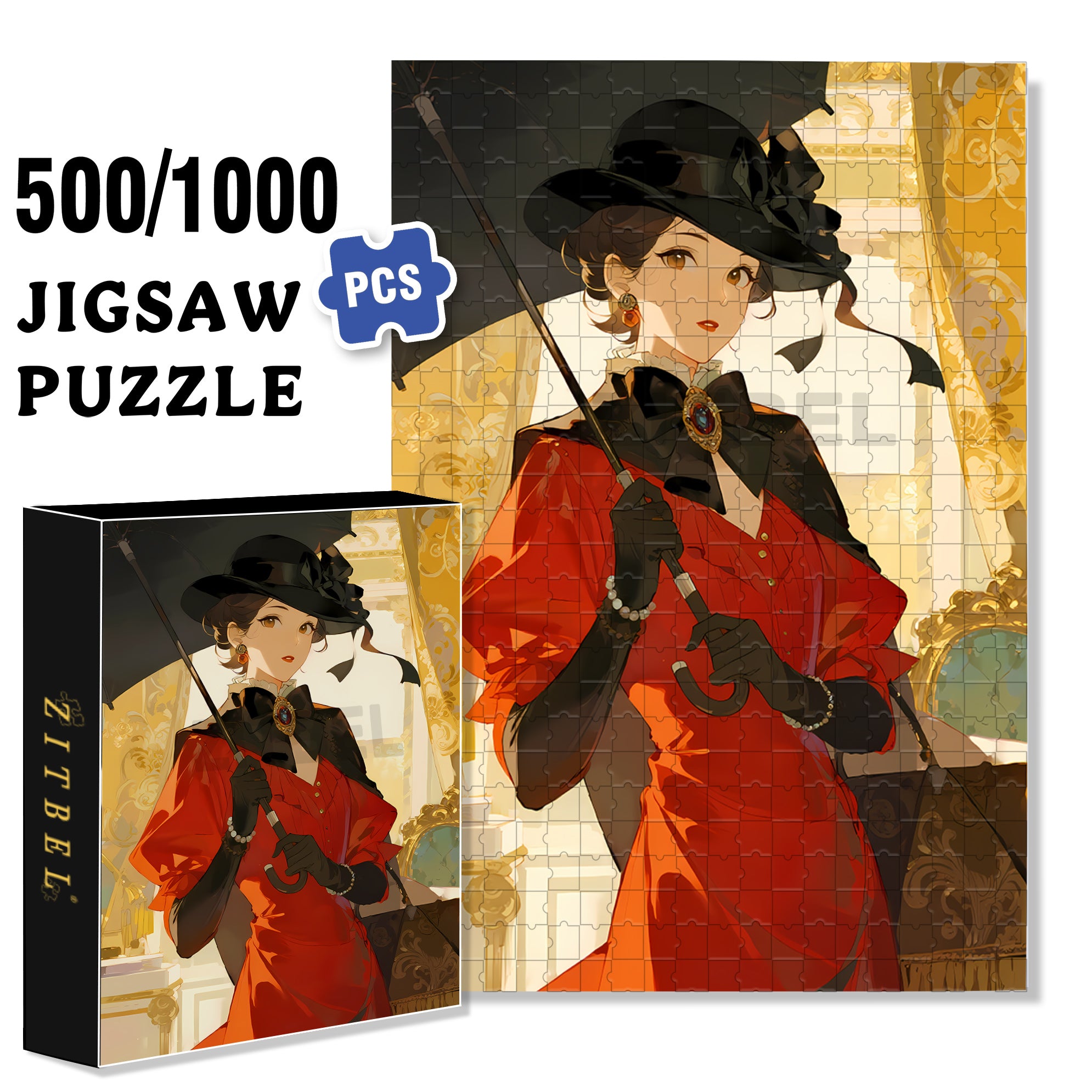 Rich Lady 500pcs/1000pcs Jigsaw Puzzle, Scratch-Resistant, Interactive Family Game & Brain-Boosting DIY Decor, Perfect for Halloween, Christmas & New Year Gifts, Family Puzzle Game
