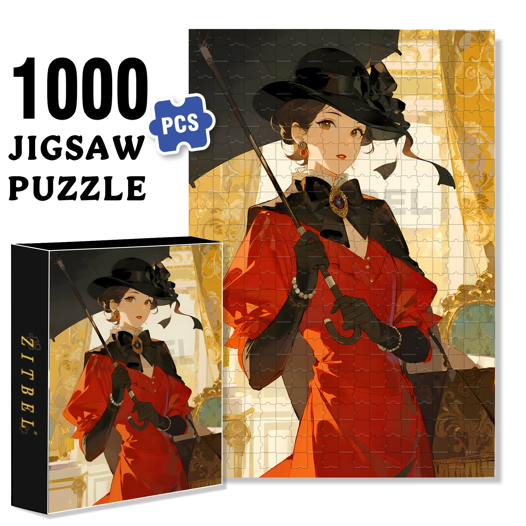 Rich Lady 500pcs/1000pcs Jigsaw Puzzle, Scratch-Resistant, Interactive Family Game & Brain-Boosting DIY Decor, Perfect for Halloween, Christmas & New Year Gifts, Family Puzzle Game