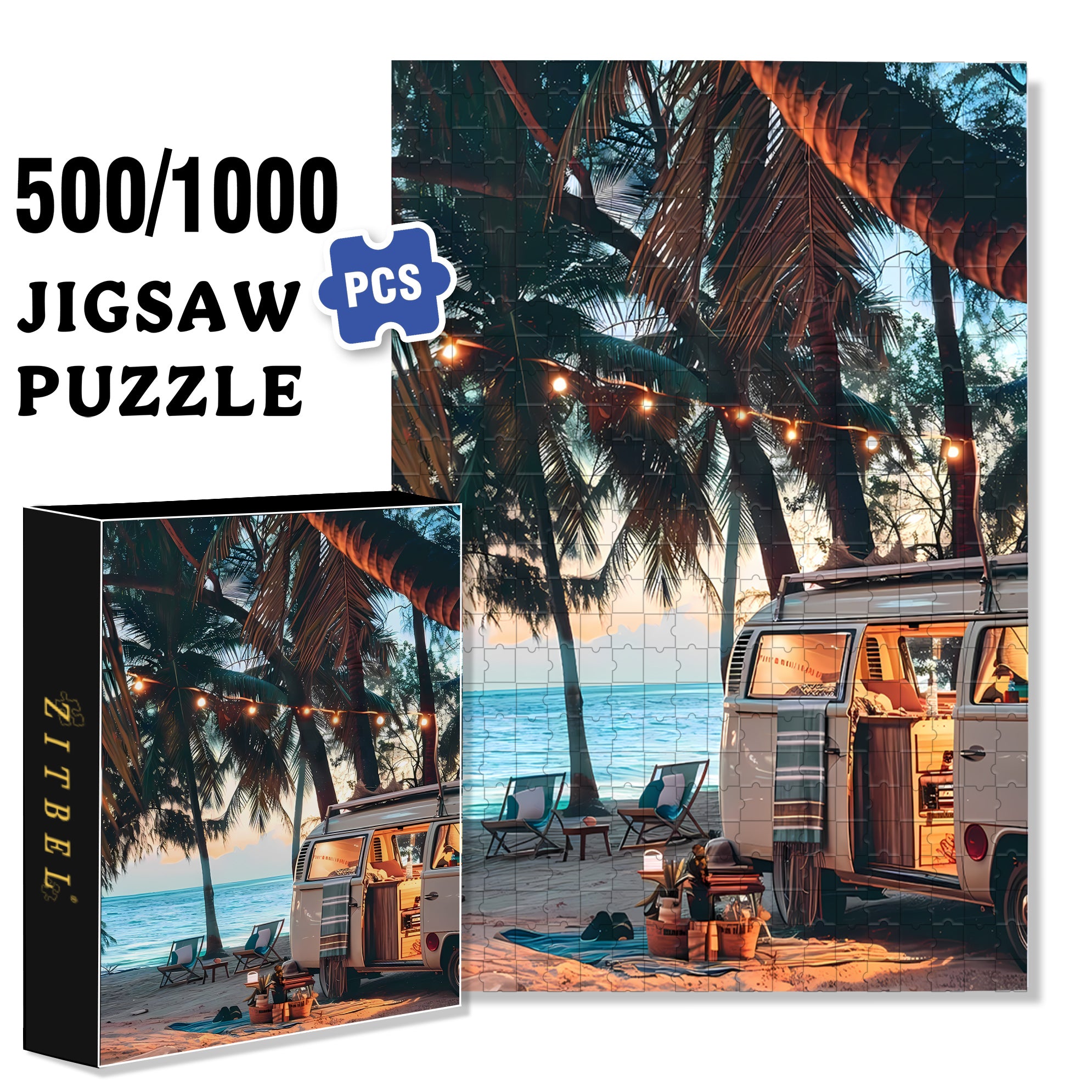 Sandy Beach 500pcs/1000pcs Jigsaw Puzzle, Scratch-Resistant, Interactive Family Game & Brain-Boosting DIY Decor, Perfect for Halloween, Christmas & New Year Gifts, Family Puzzle Game