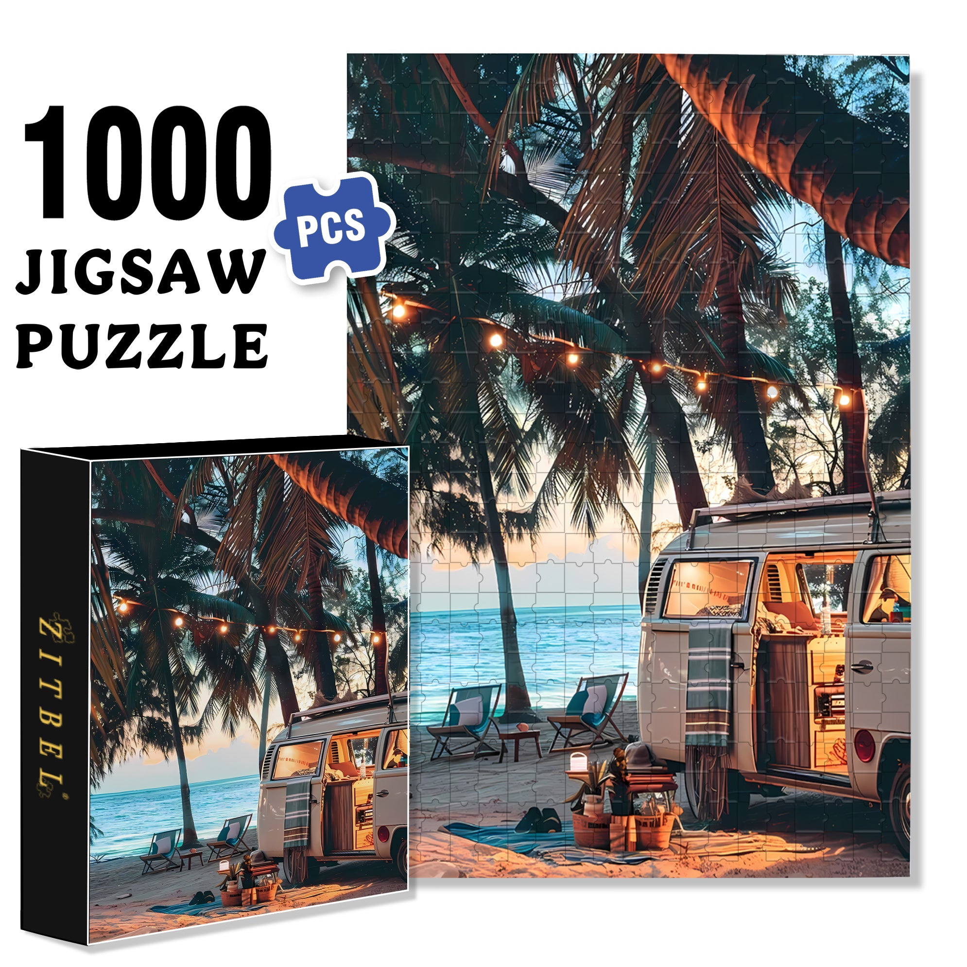 Sandy Beach 500pcs/1000pcs Jigsaw Puzzle, Scratch-Resistant, Interactive Family Game & Brain-Boosting DIY Decor, Perfect for Halloween, Christmas & New Year Gifts, Family Puzzle Game