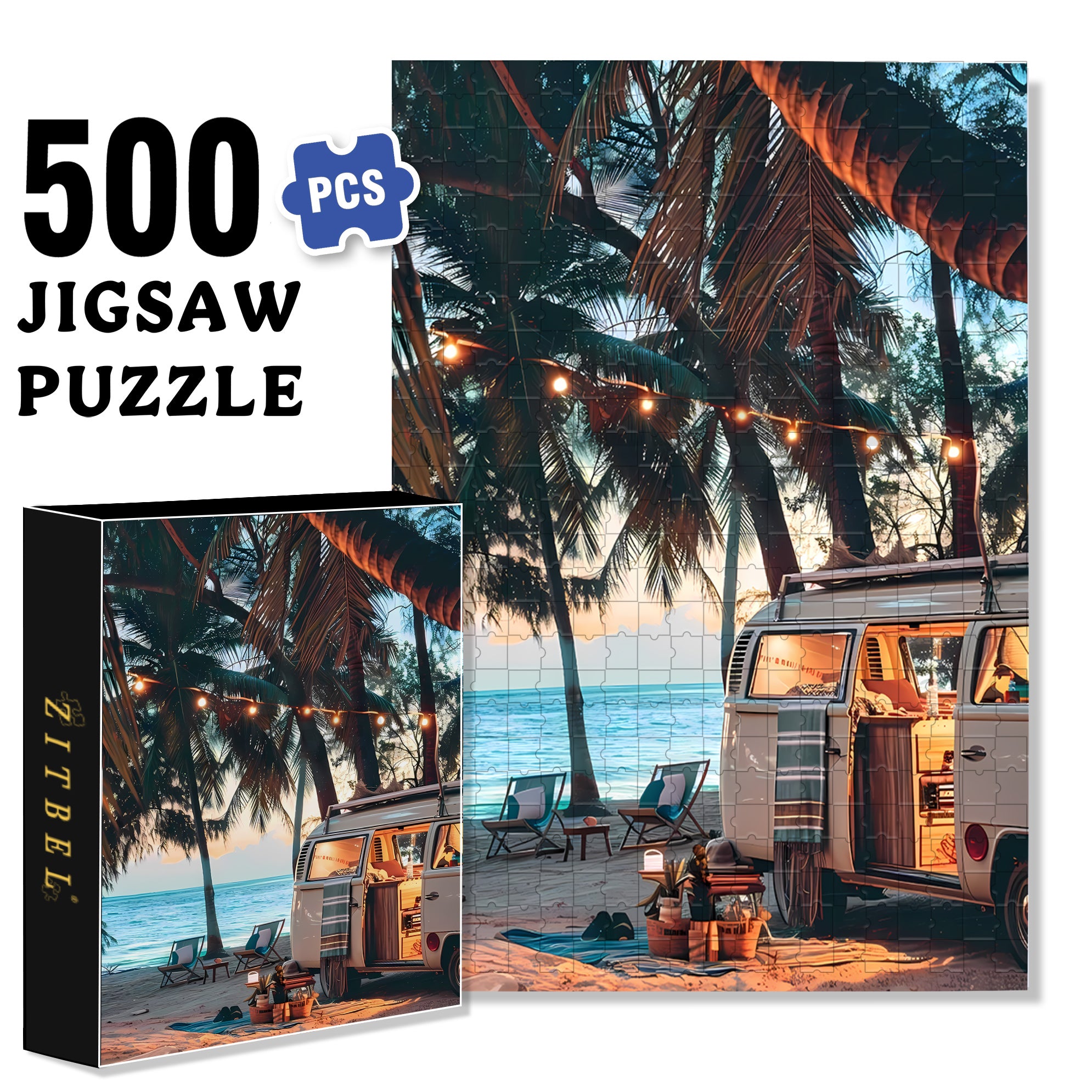 Sandy Beach 500pcs/1000pcs Jigsaw Puzzle, Scratch-Resistant, Interactive Family Game & Brain-Boosting DIY Decor, Perfect for Halloween, Christmas & New Year Gifts, Family Puzzle Game