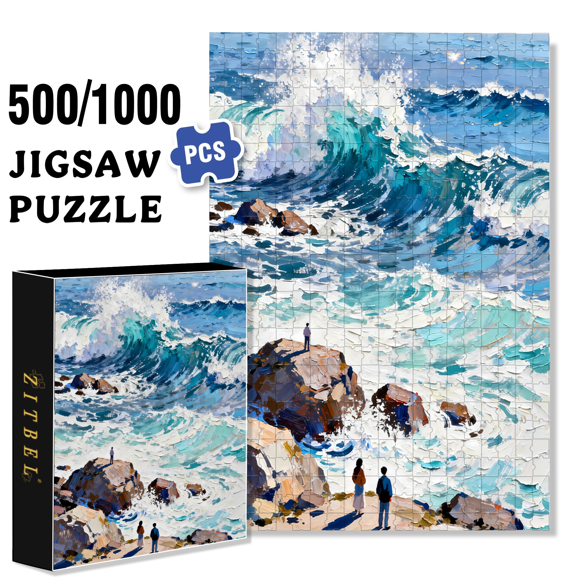 The Sound Of The Sea Waves 500pcs/1000pcs Jigsaw Puzzle, Scratch-Resistant, Interactive Family Game & Brain-Boosting DIY Decor, Perfect for Halloween, Christmas & New Year Gifts, Family Puzzle Game