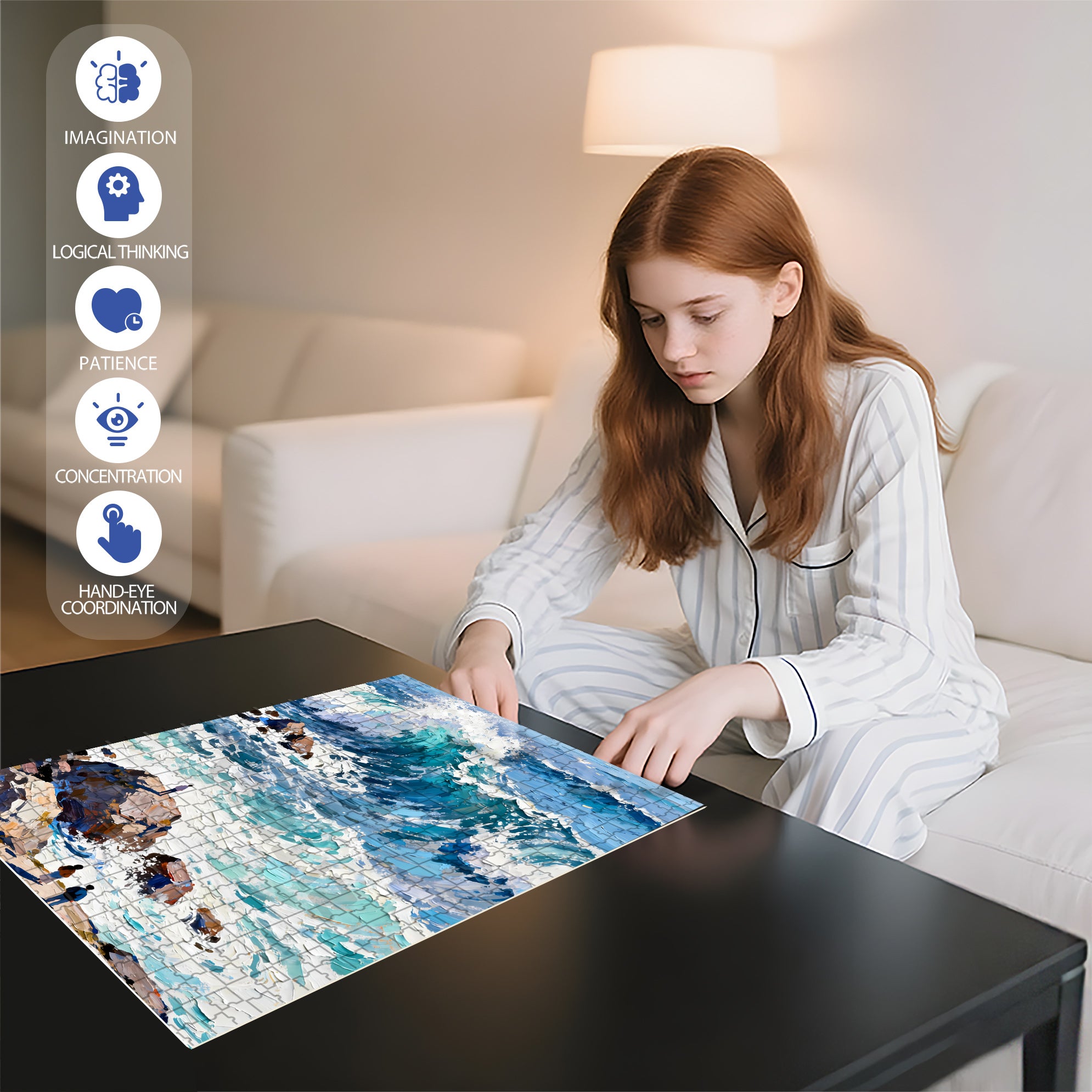 The Sound Of The Sea Waves 500pcs/1000pcs Jigsaw Puzzle, Scratch-Resistant, Interactive Family Game & Brain-Boosting DIY Decor, Perfect for Halloween, Christmas & New Year Gifts, Family Puzzle Game