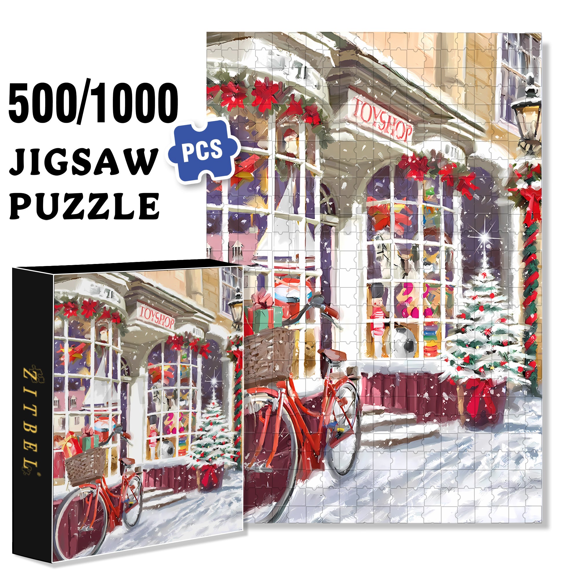 Toy Shop At Xmas Time 500pcs/1000pcs Jigsaw Puzzle, Scratch-Resistant, Interactive Family Game & Brain-Boosting DIY Decor, Perfect for Halloween, Christmas & New Year Gifts, Family Puzzle Game