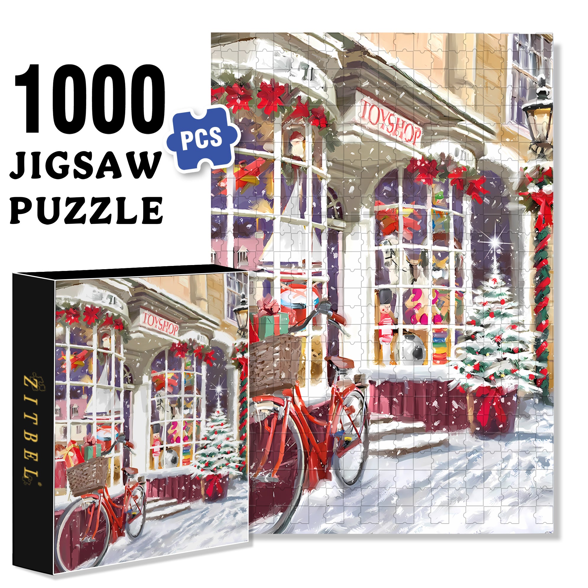 Toy Shop At Xmas Time 500pcs/1000pcs Jigsaw Puzzle, Scratch-Resistant, Interactive Family Game & Brain-Boosting DIY Decor, Perfect for Halloween, Christmas & New Year Gifts, Family Puzzle Game