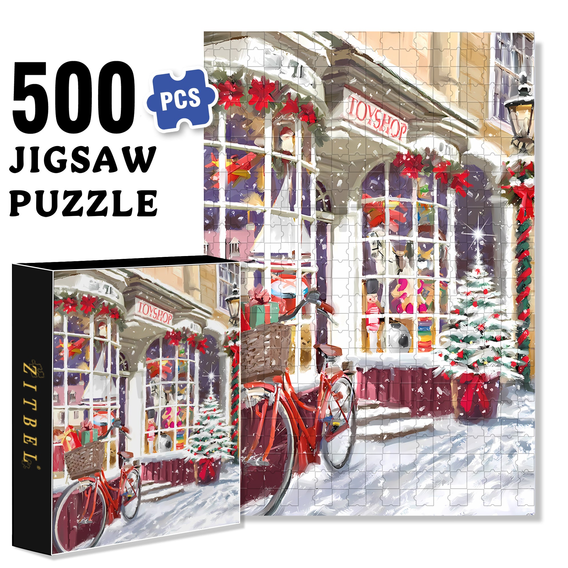 Toy Shop At Xmas Time 500pcs/1000pcs Jigsaw Puzzle, Scratch-Resistant, Interactive Family Game & Brain-Boosting DIY Decor, Perfect for Halloween, Christmas & New Year Gifts, Family Puzzle Game