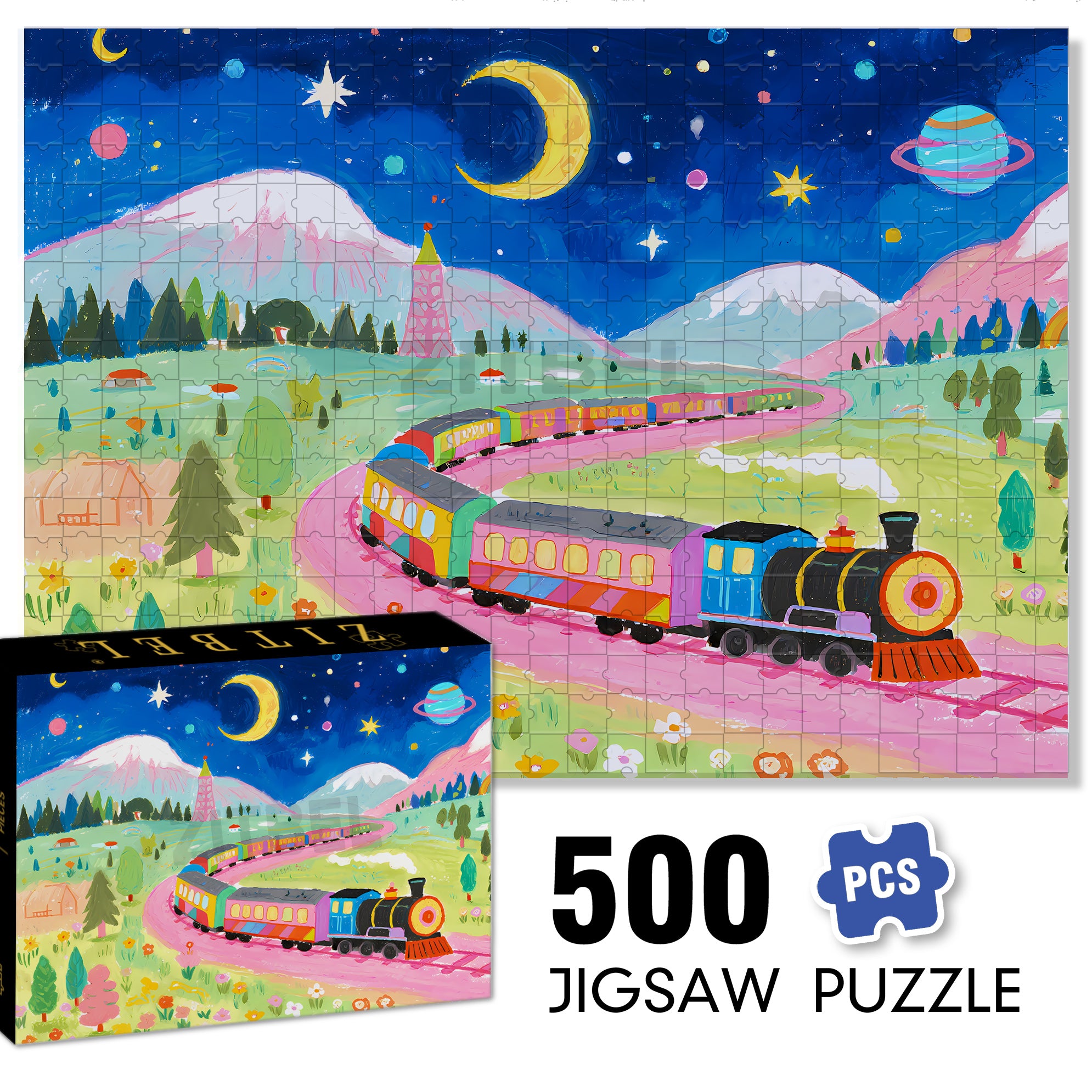 Train To Dreams 500pcs/1000pcs Jigsaw Puzzle, Scratch-Resistant, Interactive Family Game & Brain-Boosting DIY Decor, Perfect for Halloween, Christmas & New Year Gifts, Family Puzzle Game