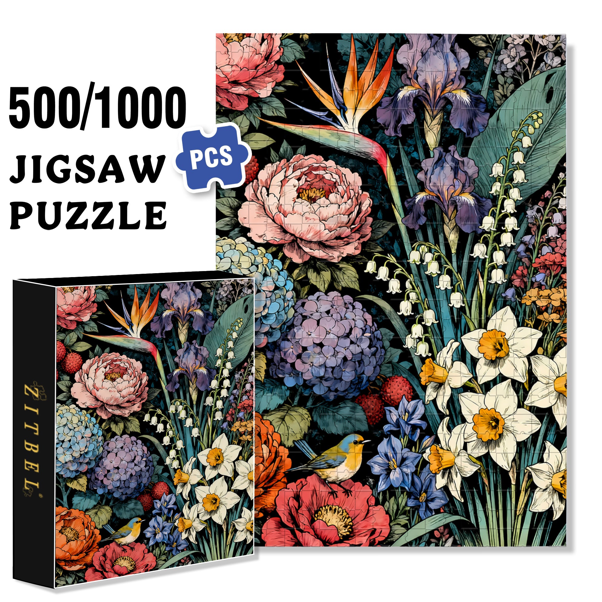 Among The Flowers 500pcs/1000pcs Jigsaw Puzzle, Scratch-Resistant, Interactive Family Game & Brain-Boosting DIY Decor, Perfect for Halloween, Christmas & New Year Gifts, Family Puzzle Game