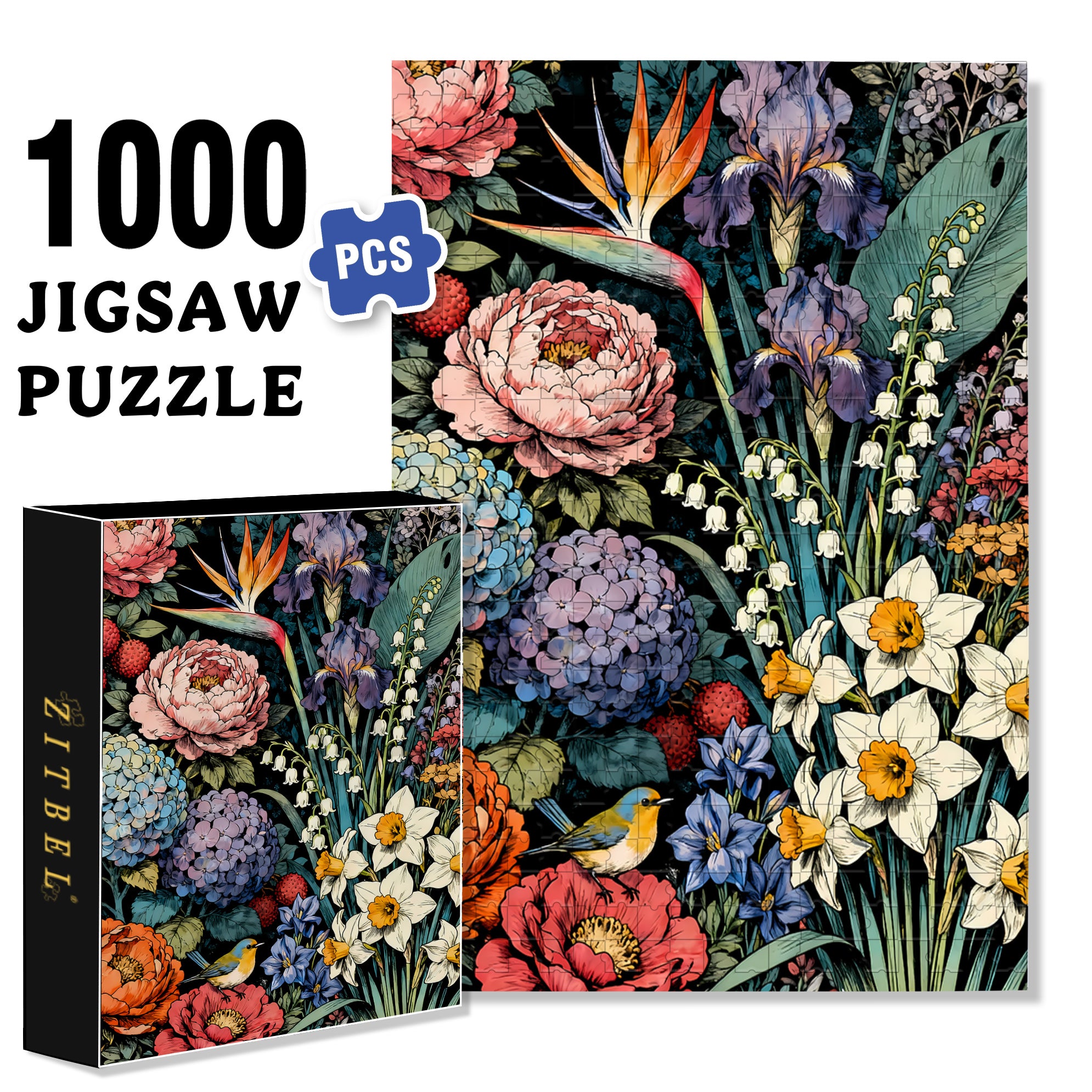 Among The Flowers 500pcs/1000pcs Jigsaw Puzzle, Scratch-Resistant, Interactive Family Game & Brain-Boosting DIY Decor, Perfect for Halloween, Christmas & New Year Gifts, Family Puzzle Game