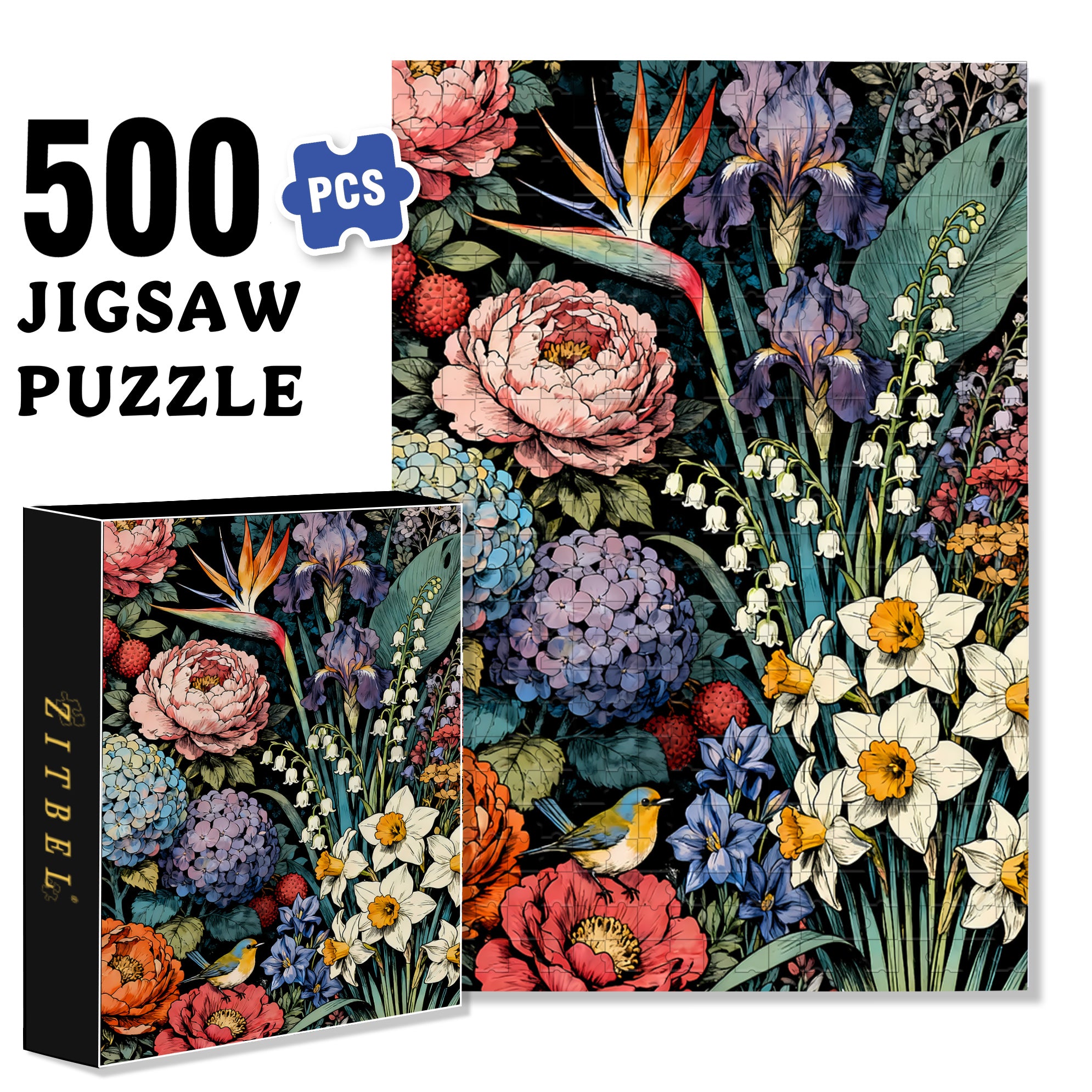 Among The Flowers 500pcs/1000pcs Jigsaw Puzzle, Scratch-Resistant, Interactive Family Game & Brain-Boosting DIY Decor, Perfect for Halloween, Christmas & New Year Gifts, Family Puzzle Game
