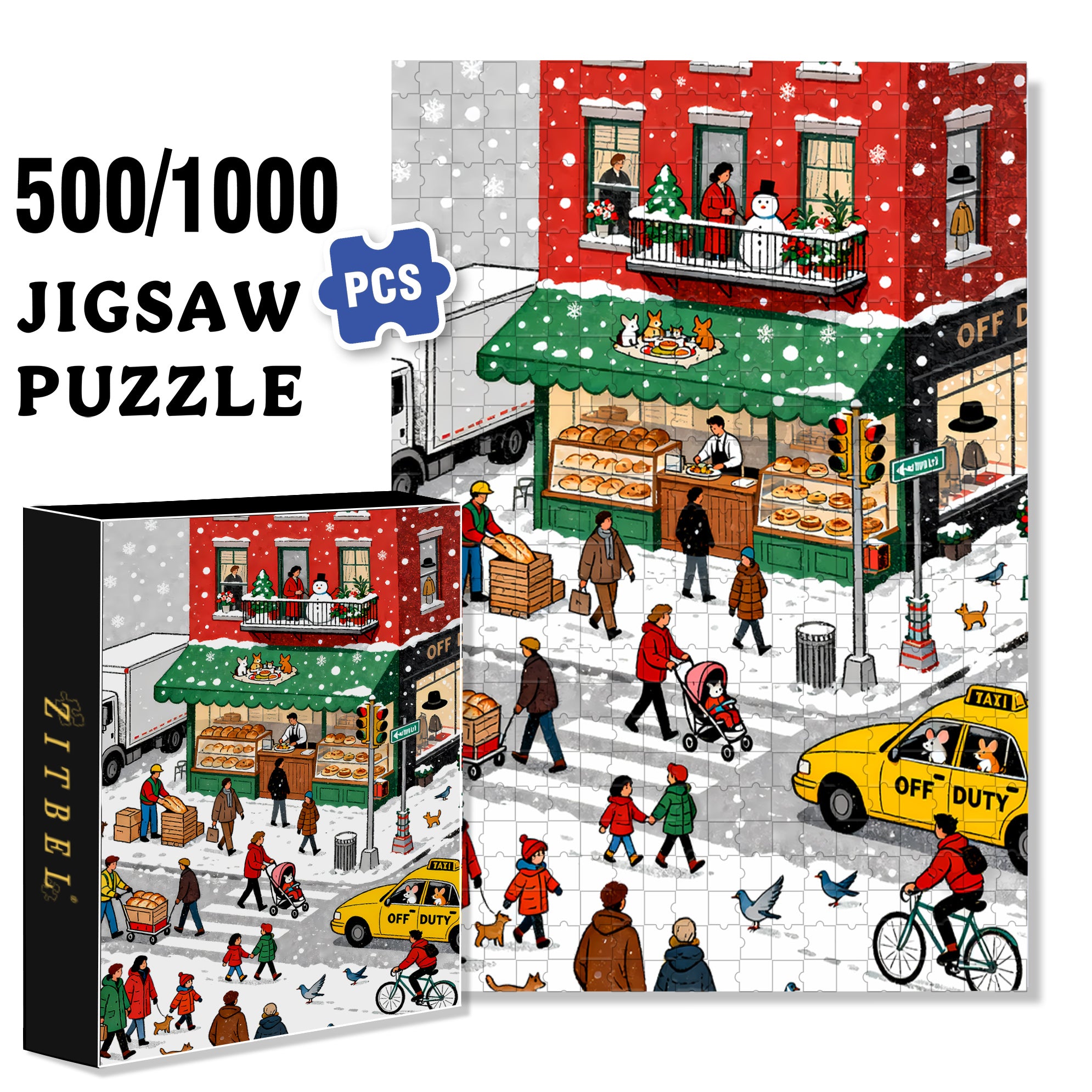 Christmas On Central Avenue 500pcs/1000pcs Jigsaw Puzzle, Scratch-Resistant, Interactive Family Game & Brain-Boosting DIY Decor, Perfect for Halloween, Christmas & New Year Gifts, Family Puzzle Game
