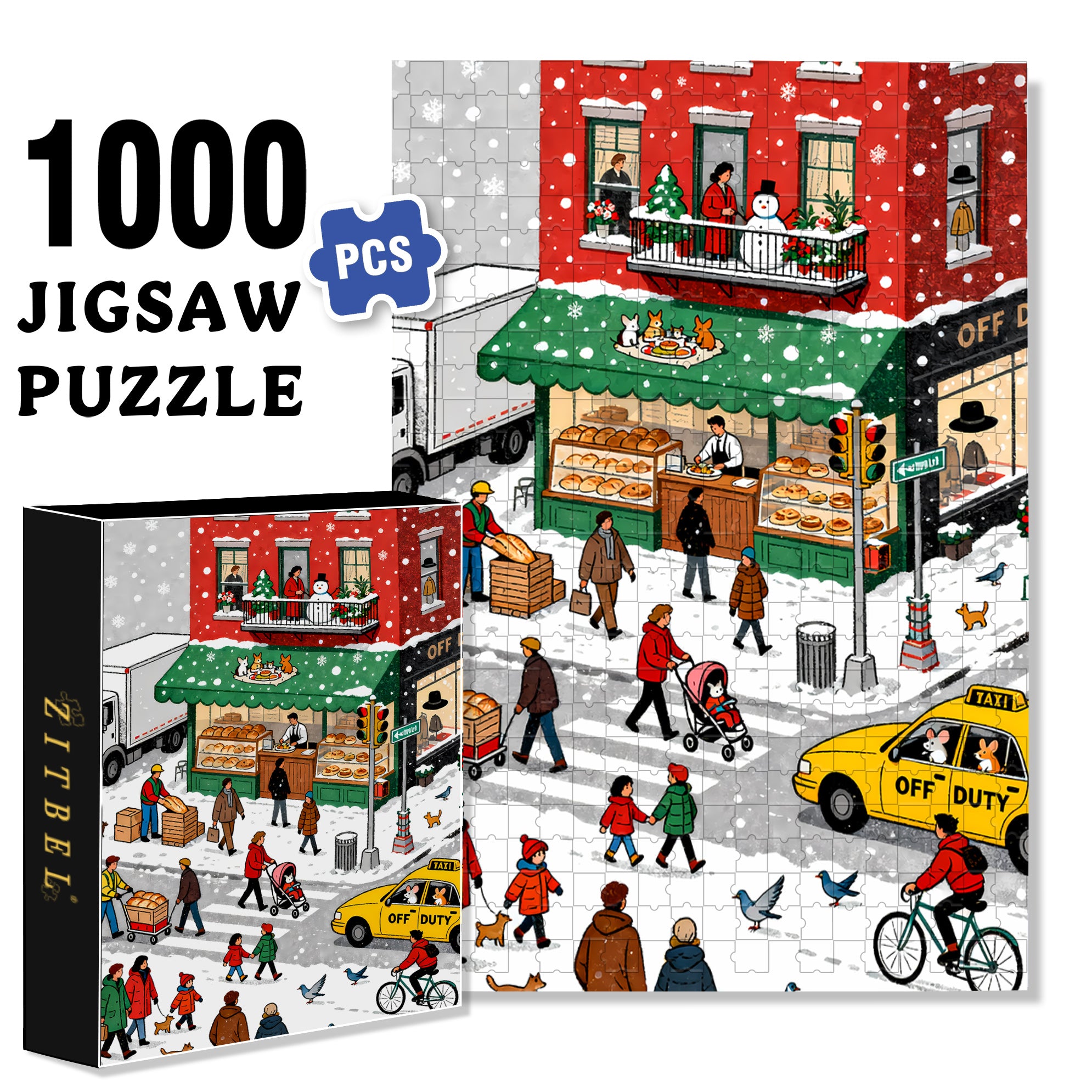 Christmas On Central Avenue 500pcs/1000pcs Jigsaw Puzzle, Scratch-Resistant, Interactive Family Game & Brain-Boosting DIY Decor, Perfect for Halloween, Christmas & New Year Gifts, Family Puzzle Game