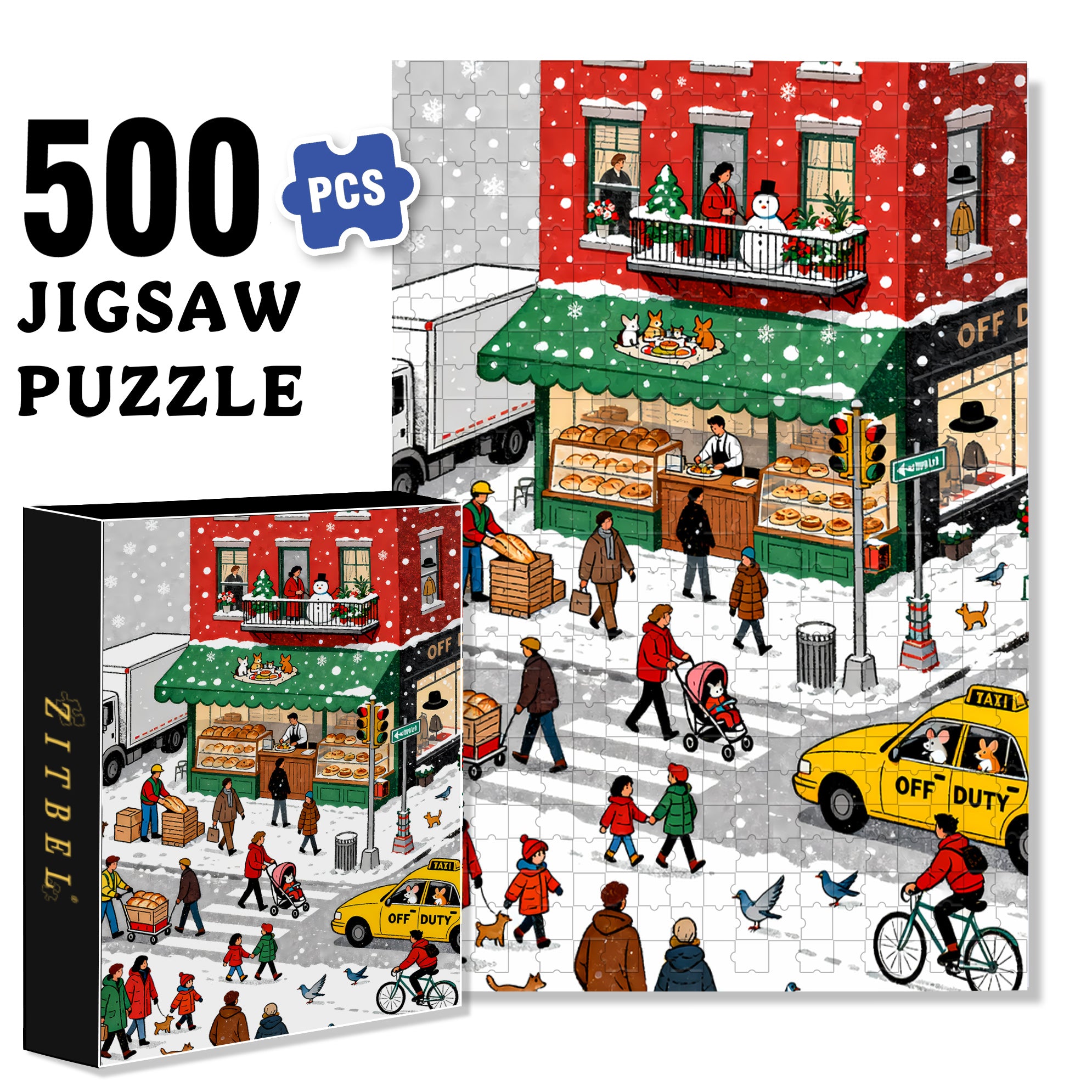 Christmas On Central Avenue 500pcs/1000pcs Jigsaw Puzzle, Scratch-Resistant, Interactive Family Game & Brain-Boosting DIY Decor, Perfect for Halloween, Christmas & New Year Gifts, Family Puzzle Game