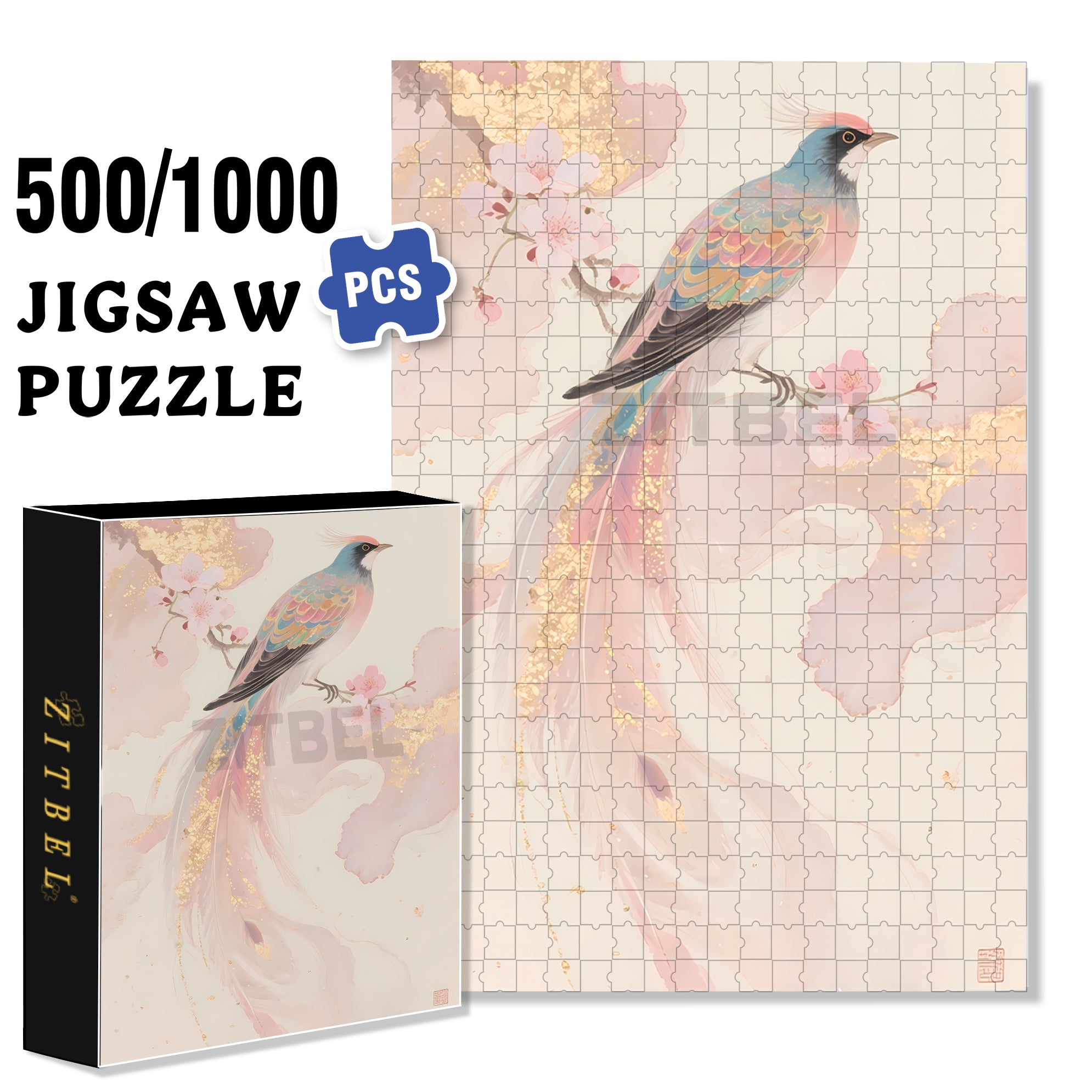 Colorful Bird 500pcs/1000pcs Jigsaw Puzzle, Scratch-Resistant, Interactive Family Game & Brain-Boosting DIY Decor, Perfect for Halloween, Christmas & New Year Gifts, Family Puzzle Game