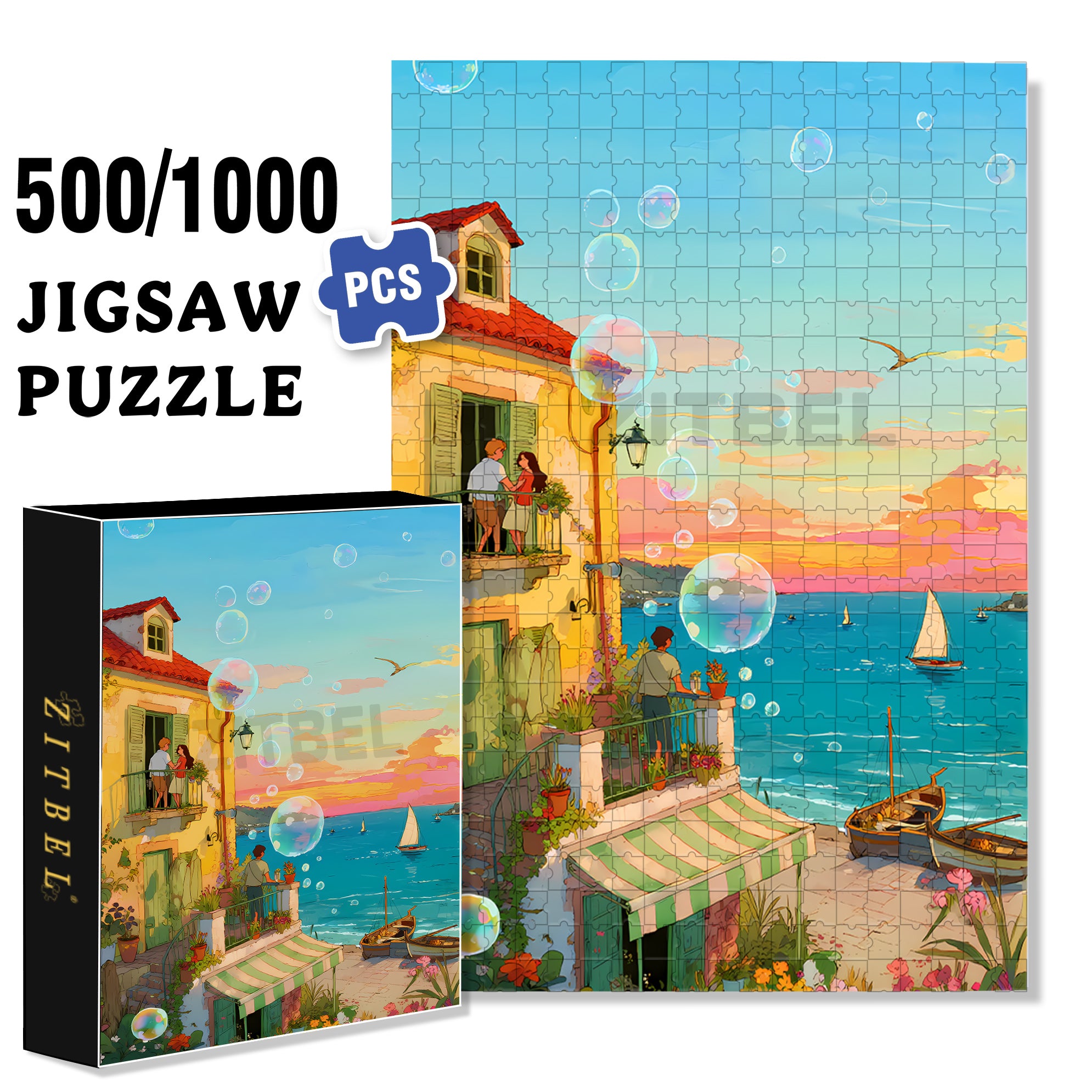 Colorful Bubbles 500pcs/1000pcs Jigsaw Puzzle, Scratch-Resistant, Interactive Family Game & Brain-Boosting DIY Decor, Perfect for Halloween, Christmas & New Year Gifts, Family Puzzle Game
