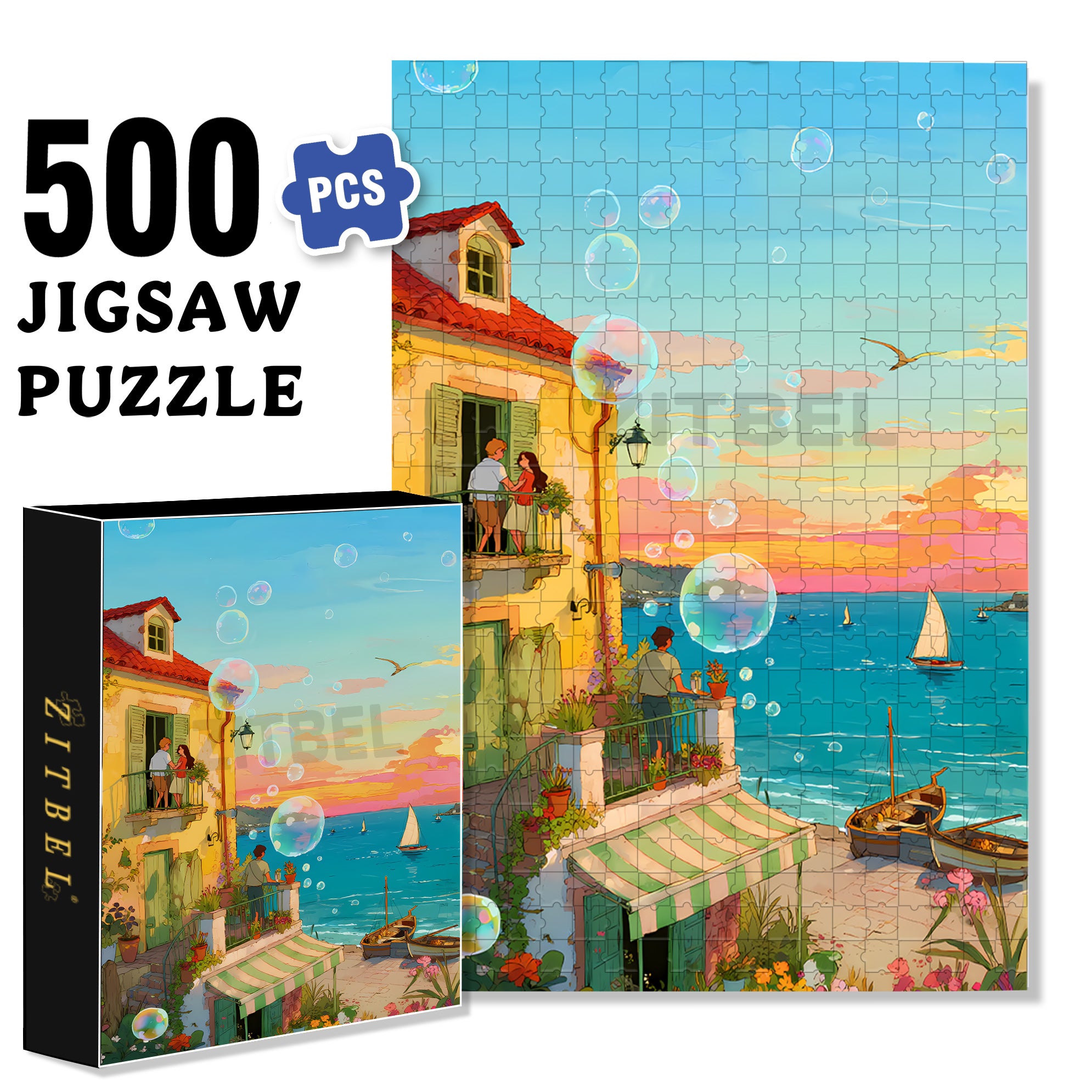 Colorful Bubbles 500pcs/1000pcs Jigsaw Puzzle, Scratch-Resistant, Interactive Family Game & Brain-Boosting DIY Decor, Perfect for Halloween, Christmas & New Year Gifts, Family Puzzle Game