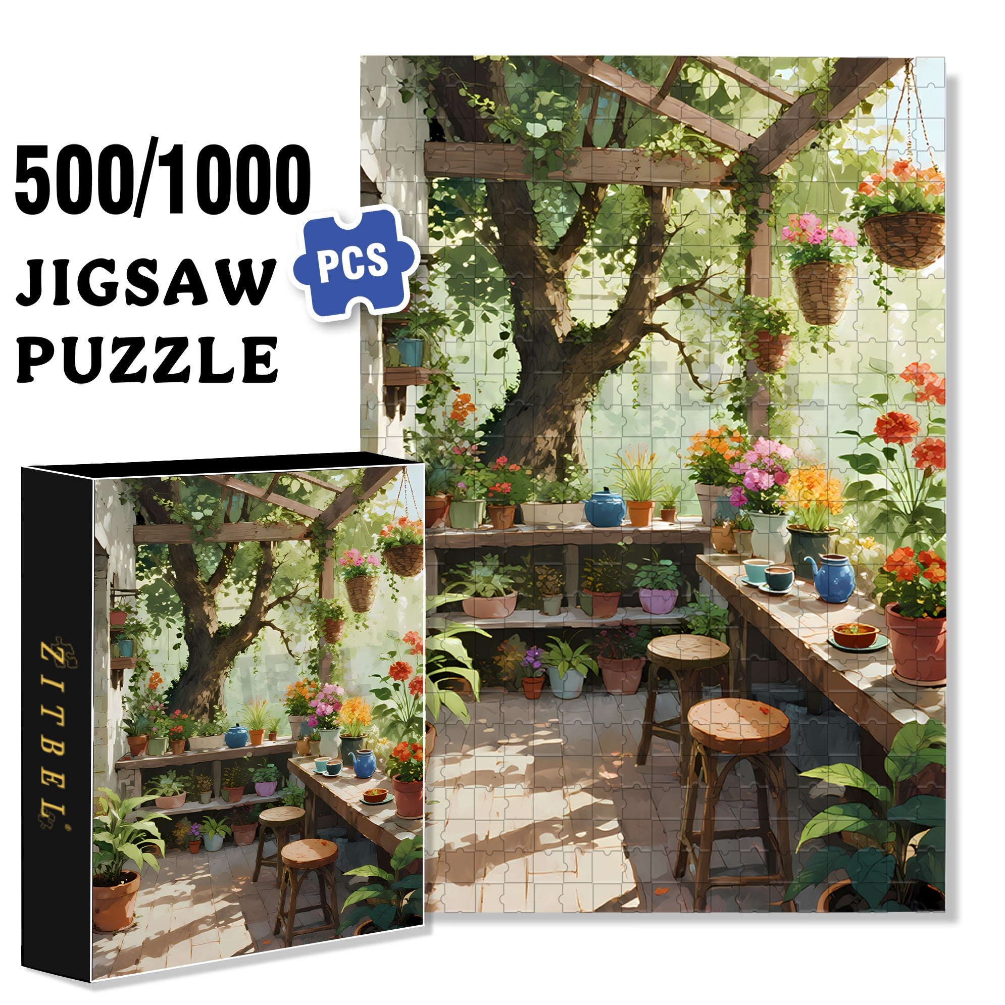 Cozy Balcony 500pcs/1000pcs Jigsaw Puzzle, Scratch-Resistant, Interactive Family Game & Brain-Boosting DIY Decor, Perfect for Halloween, Christmas & New Year Gifts, Family Puzzle Game